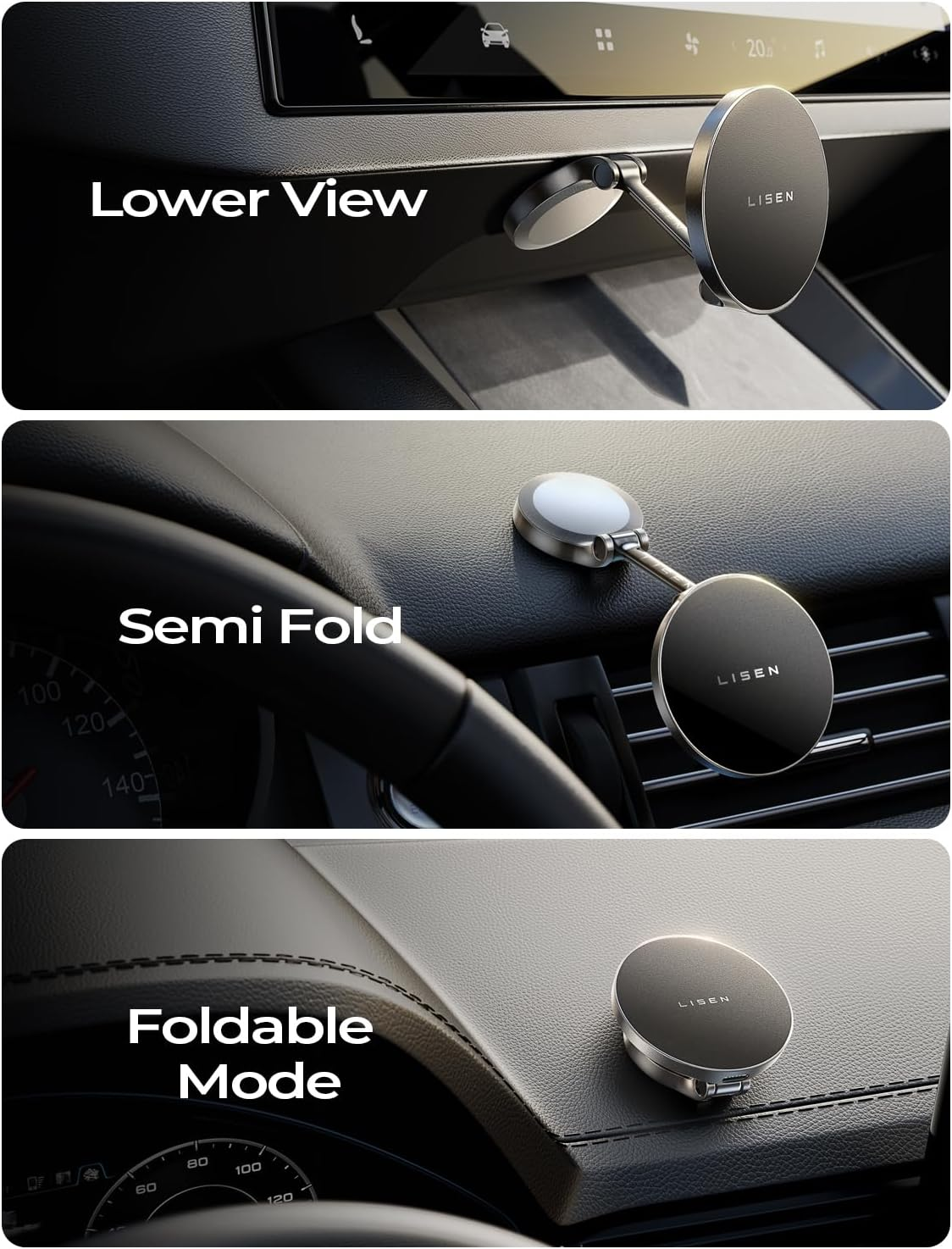 LISEN for Magsafe Car Mount Charger, 15W Fast Charging Magnetic Wireless Car Charger [Mini & Metal], 2025 Ultra Magnetic Car Phone Holder Dashboard for Iphone 17 16E Pro Max 15 14 13 Strong Magnets image number 3