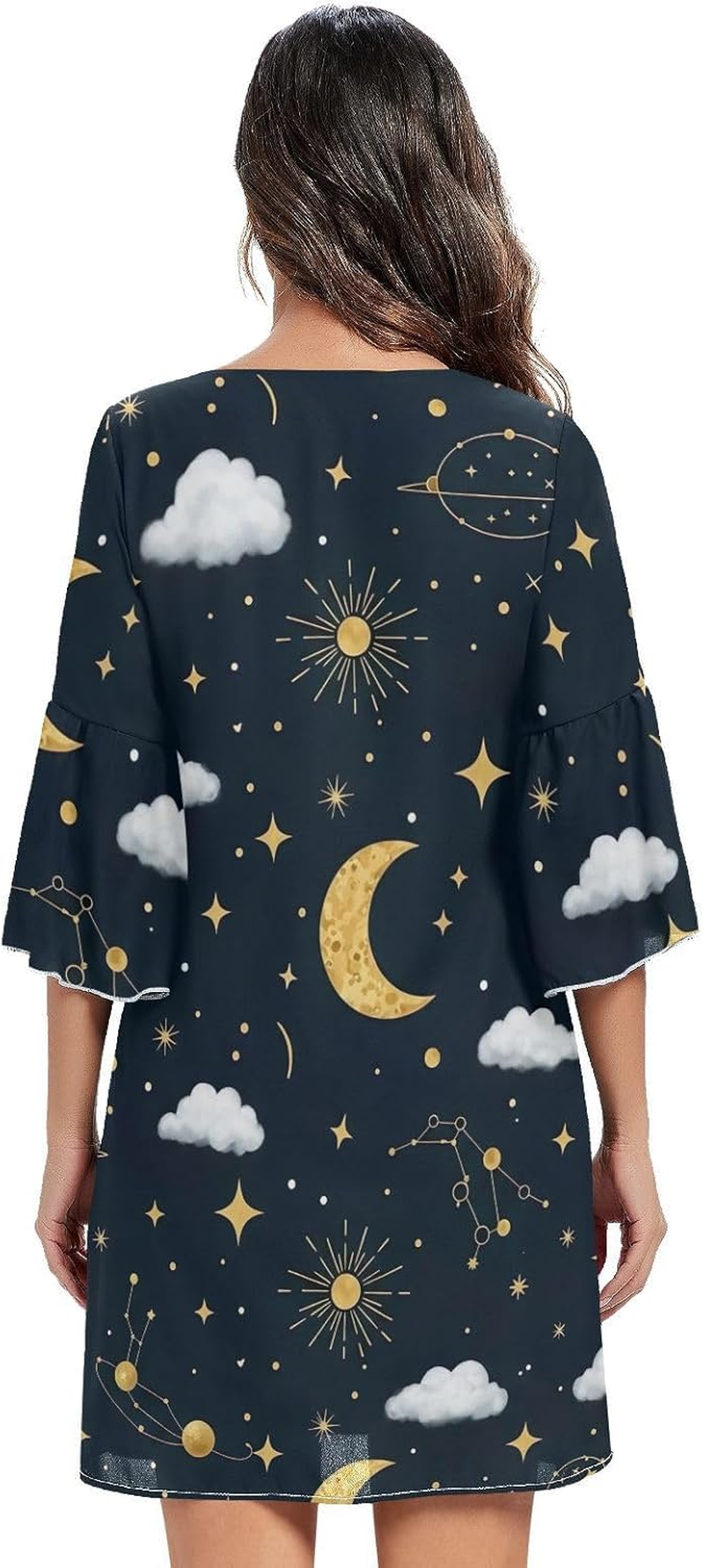 Gold Moons Stars Black Western a Line Dress Printed Maternity Dress Party image number 3