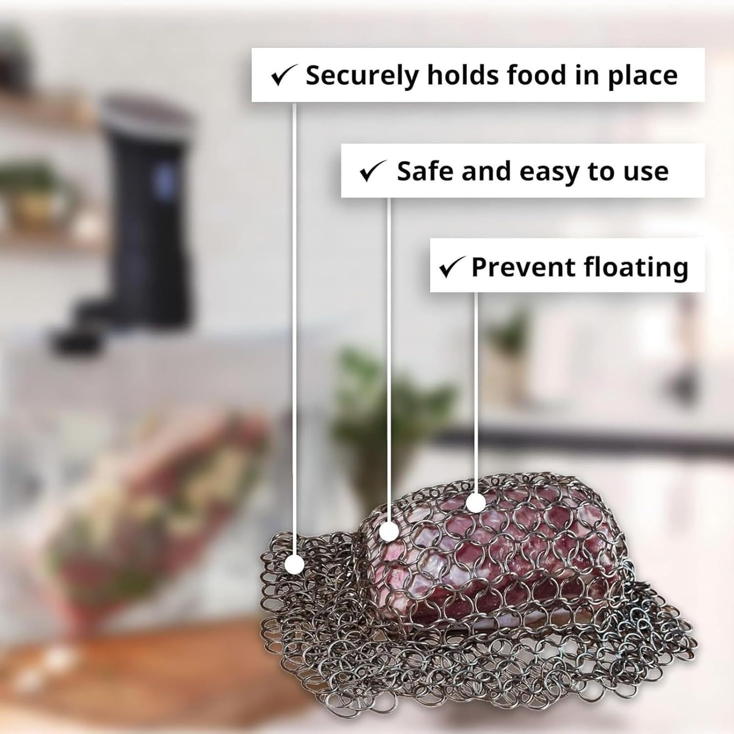 Sous Vide Chain Weight &ndash; Stainless Steel Cooking Weight, Mesh Food Net | 304 Food Grade Reusable Accessory for Full Submersion, Keeps Bags Steady in Water Bath, Ideal for Healthy Slow Cooked Meals image number 5