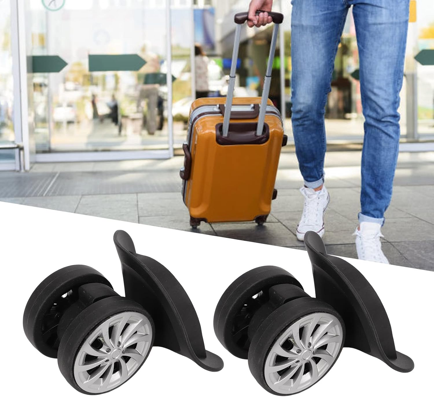 KOSDFOGE Luggage Wheels Replacement One Pair Luggage Suitcase Casters Swivel Wheels Nylon Black Luggage Wheels for Replacement Upgrade Travel image number 6