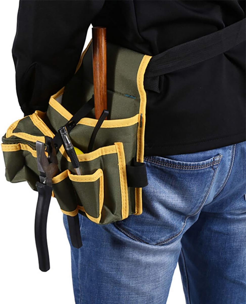 Electrician Waist Pack Tool Belt Pouch Builders Bag Belt Storage Tool Bag with 7 Pocket for Garden Electrician Carpenter Plumber Technician and Painter - Green  Yellow image number 3