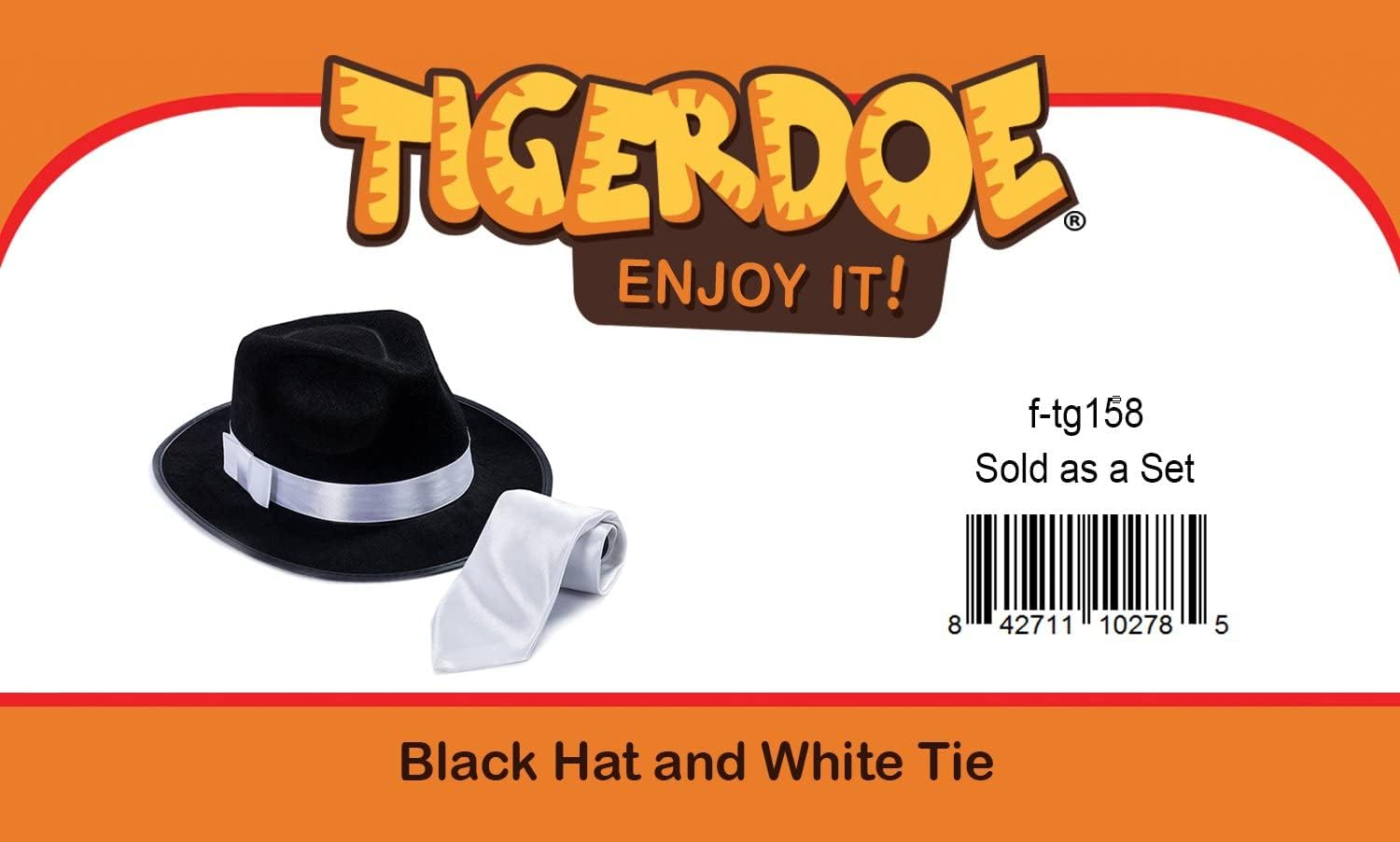 Tigerdoe Fedora Gangster Hat - Mobster Costume - Felt Hat & White Neck Tie - (2 Pc Set) Fedora Hat image number 6
