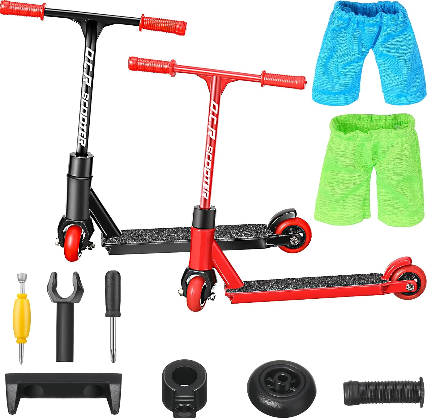 22 Pcs Mini Finger Scooter Toy Set - 2 Sets with Accessories, Finger Pants, Tools, Alloy Board - Interactive Toys for Skateboarder (Red, Black) image number 5