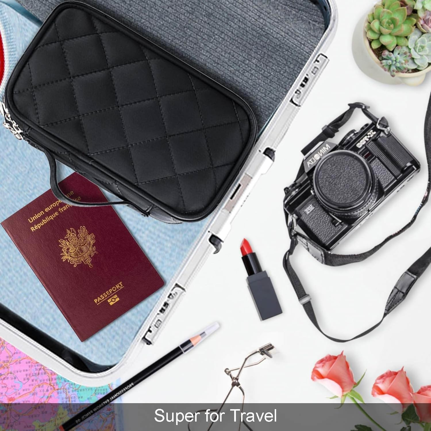 Leberna Makeup Bag Organizer for Women, Travel Cosmetic Bag Waterproof with Brush Compartment and Mirror Portable Double Layers Large Capacity Make up Case image number 6