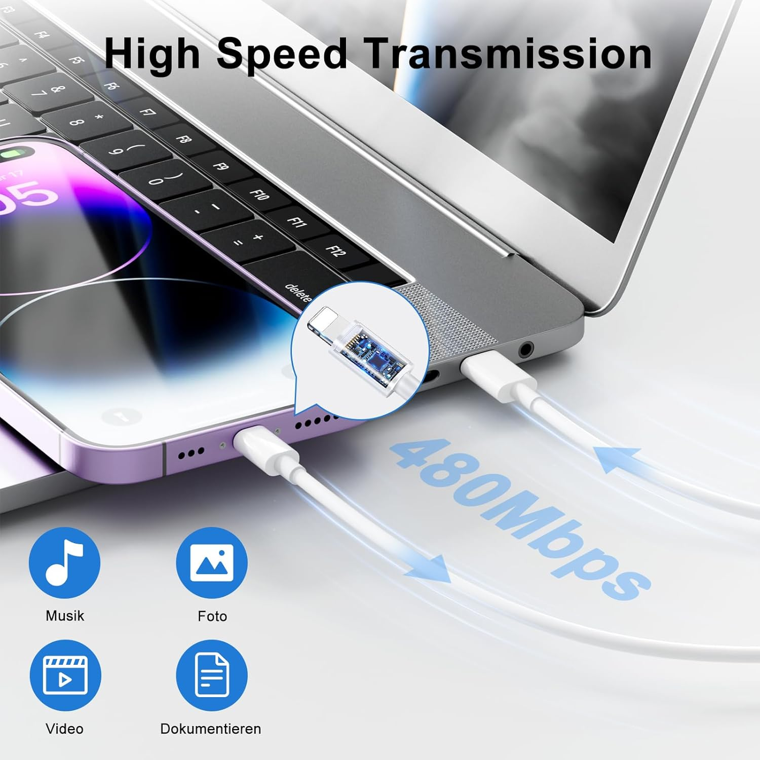 Iphone Charger, 20W USB C Charger with USB C to Lightning Cable, Phone Charger with I Phone Charger Cable, Portable Adapter for Iphone 14/13/ 12/11/ X/ 9/8, Ipad, Airpods, Apple Watch image number 4