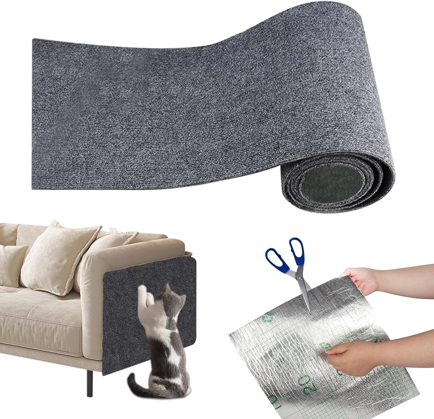 Scratch Mat for Cats, Cut to Size Carpet Overlay, Scratch Mat, Self-Adhesive Cat Scratch Mat, Scratch Protection Cat Scratch Mat for Protects Carpets, Sofa, Furniture Protection, Shelf Steps (Gery, 40 image number 1