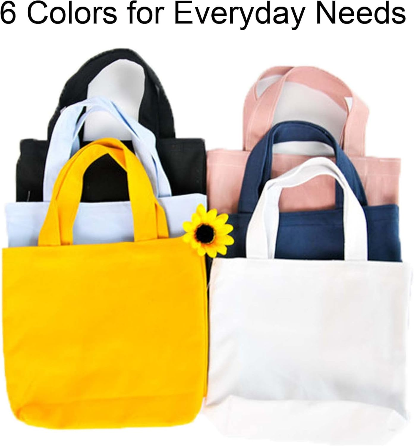 Pertion 6 Pack Small Canvas Tote Bags, 9X8X4Inch Reusable Cotton Shopping Bags Bulk DIY Mini Tote Bag Gift Bags