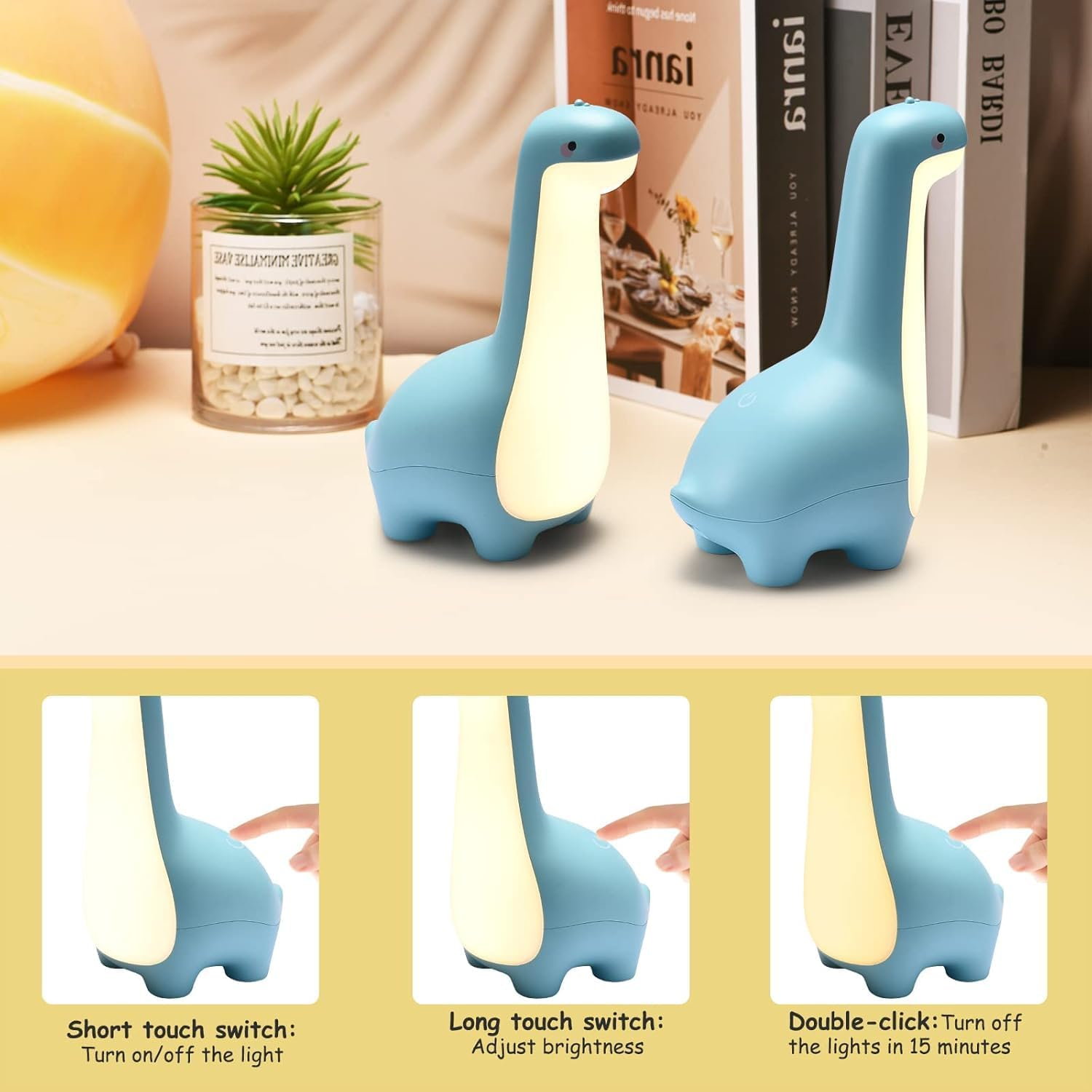 Dinosaur Night Light for Kids,Nursery Light with Animal Shape for Baby Room, Rechargeable Bedside Dinosaur Lamps,Kawaii Room Decor (Blue) image number 6