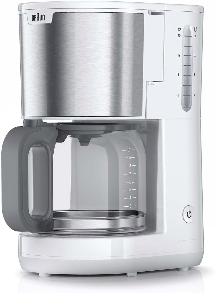 Braun Purshine KF1500WH, Coffee Filter Machine with Optibrew System, anti Drip Function, Safety Auto Shut-Off, 10 Cup Aroma Carafe Capacity, 1000W, White