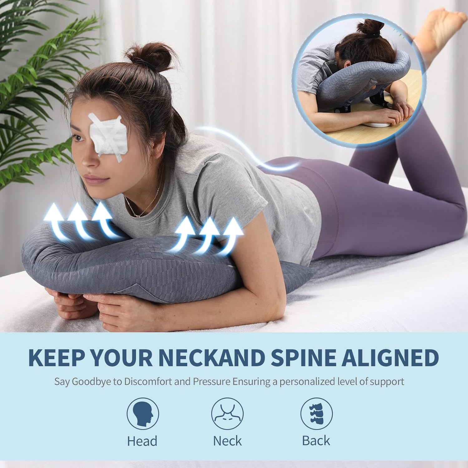 Beatvive Face down Pillow for Sleeping, Prone Pillow for Vitrectomy or Retinal Surgery, Adjustable Height Prone Prone Pillow Face down Sleep, Retina Lying Pillow Eye Surgery Recovery (Square Gray)