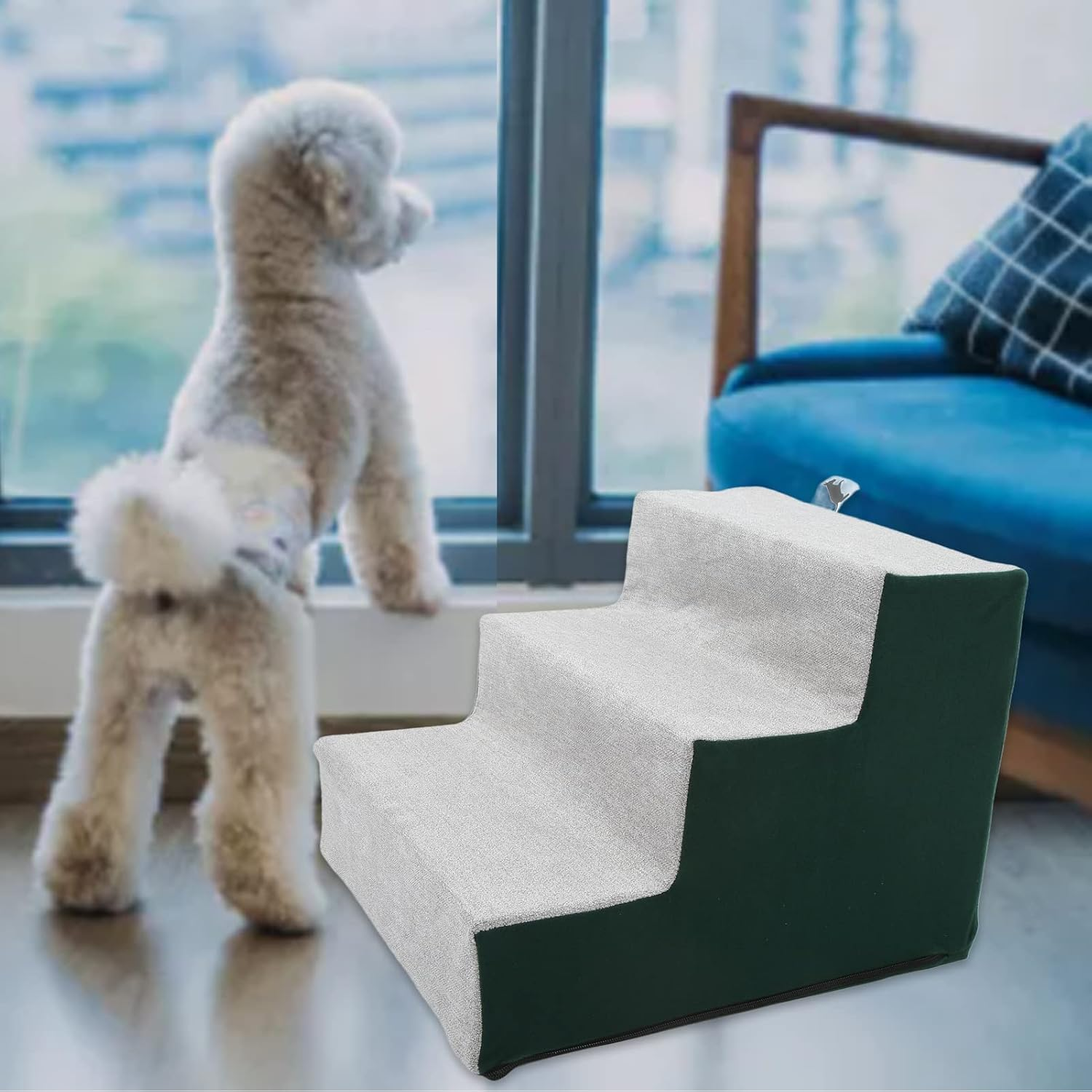 Pet Steps, Soft Plush Portable Pet Stairs with Removable Washable Cover, Non Slip Dog Stairs Folding Pet Stairs for Small Dogs Cats Pets image number 4
