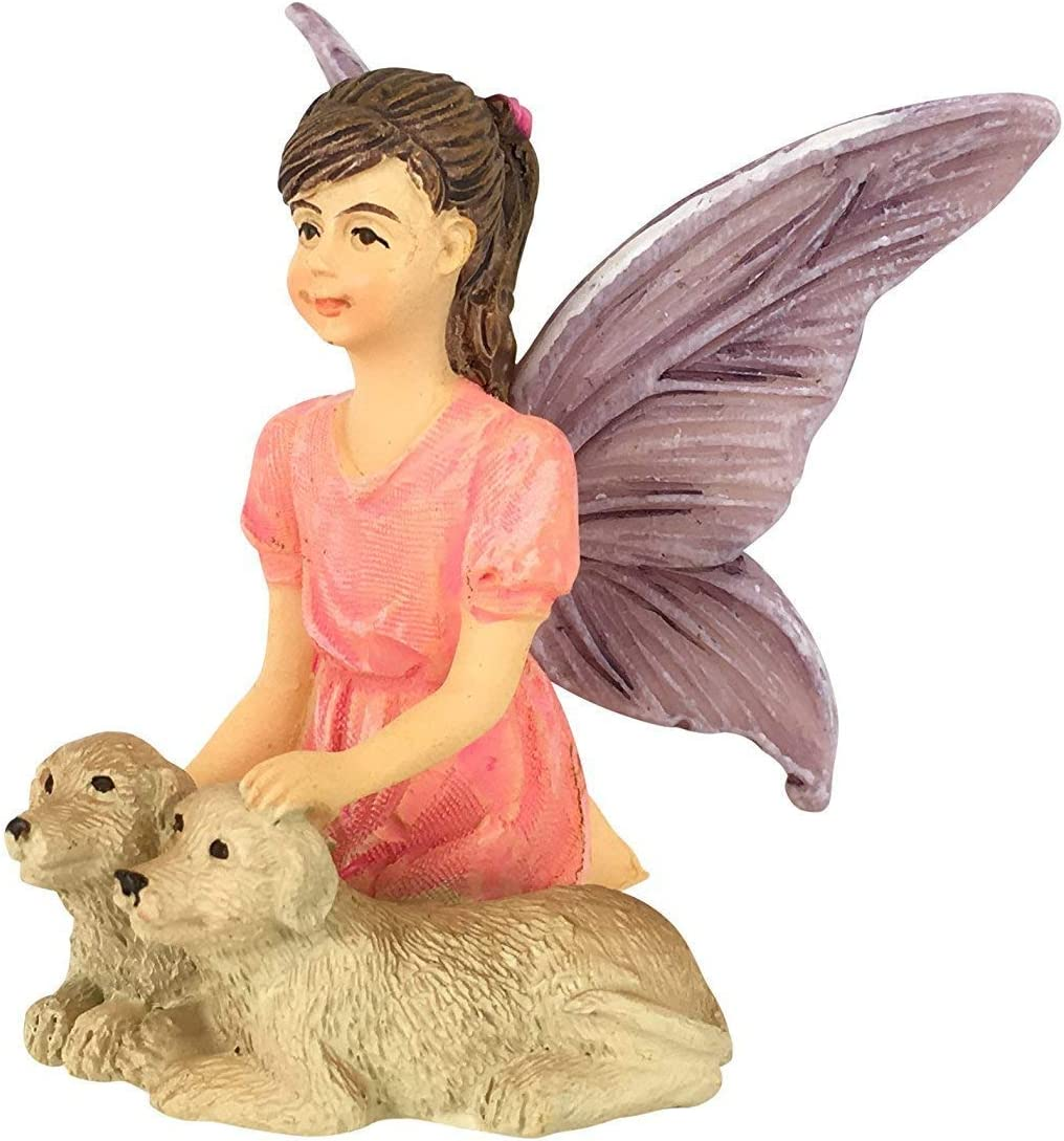 Glitzglam Sofie the Garden Fairy with the Puppies - a Miniature Fairy Figurine for Your Fairy Garden By image number 5