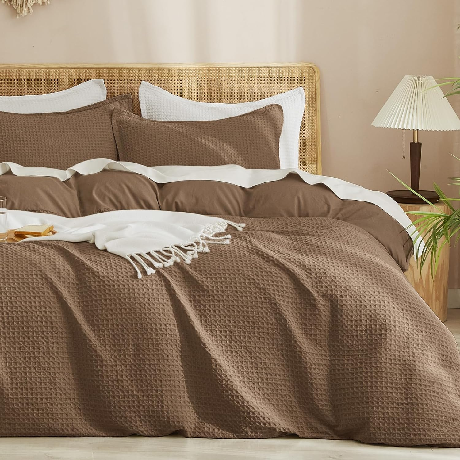 PHF Waffle Weave Duvet Cover Set King Size, No Snagging Ultra Soft Luxury Textured Breathable Comforter Cover for All Season 3Pcs, Durable Bedding Duvet Set with 2 Pillow Shams, 104"X90", Linen
