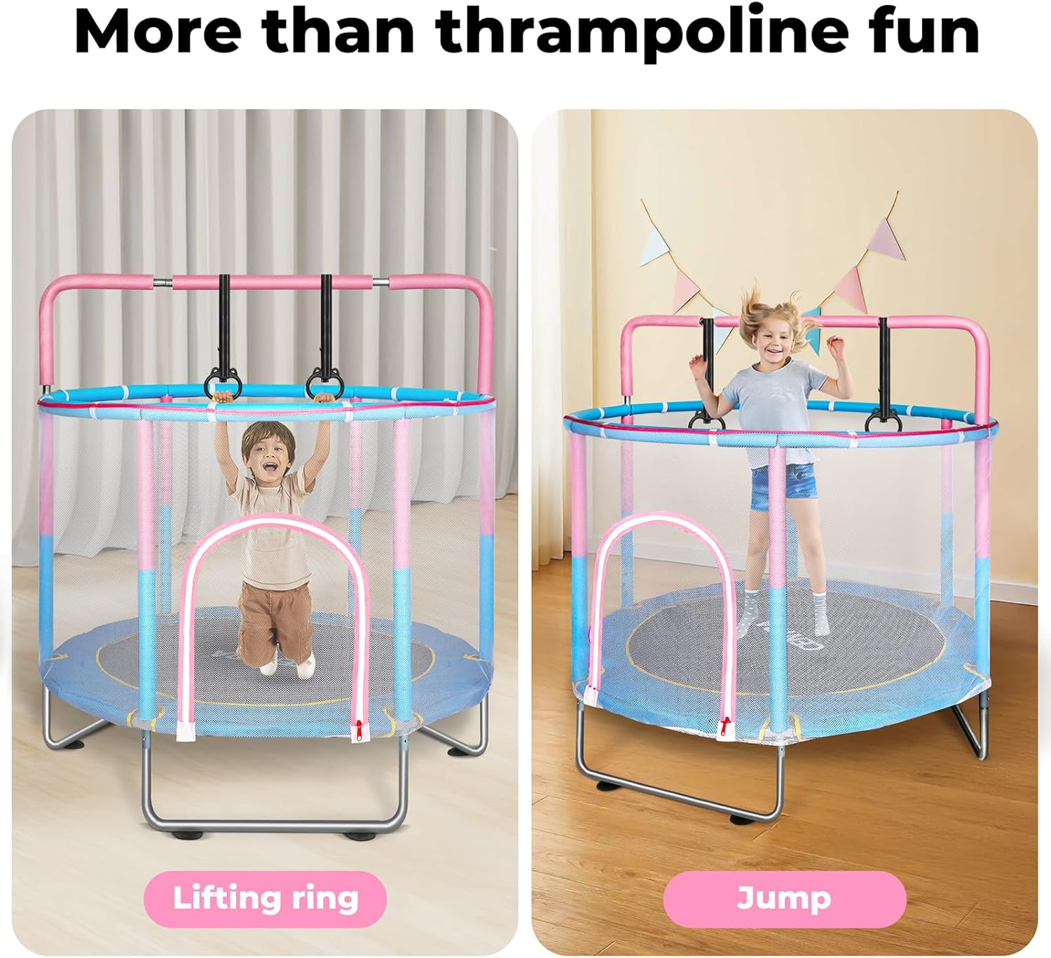 Centra 55'' Trampoline for Kids, Toddler Trampoline Indoor/Outdoor, Mini Toddler Trampoline with Enclosure Net, No-Gap Safe Design, Recreational Trampolines, Gifts for Boys and Girls, 3 Years+ image number 2