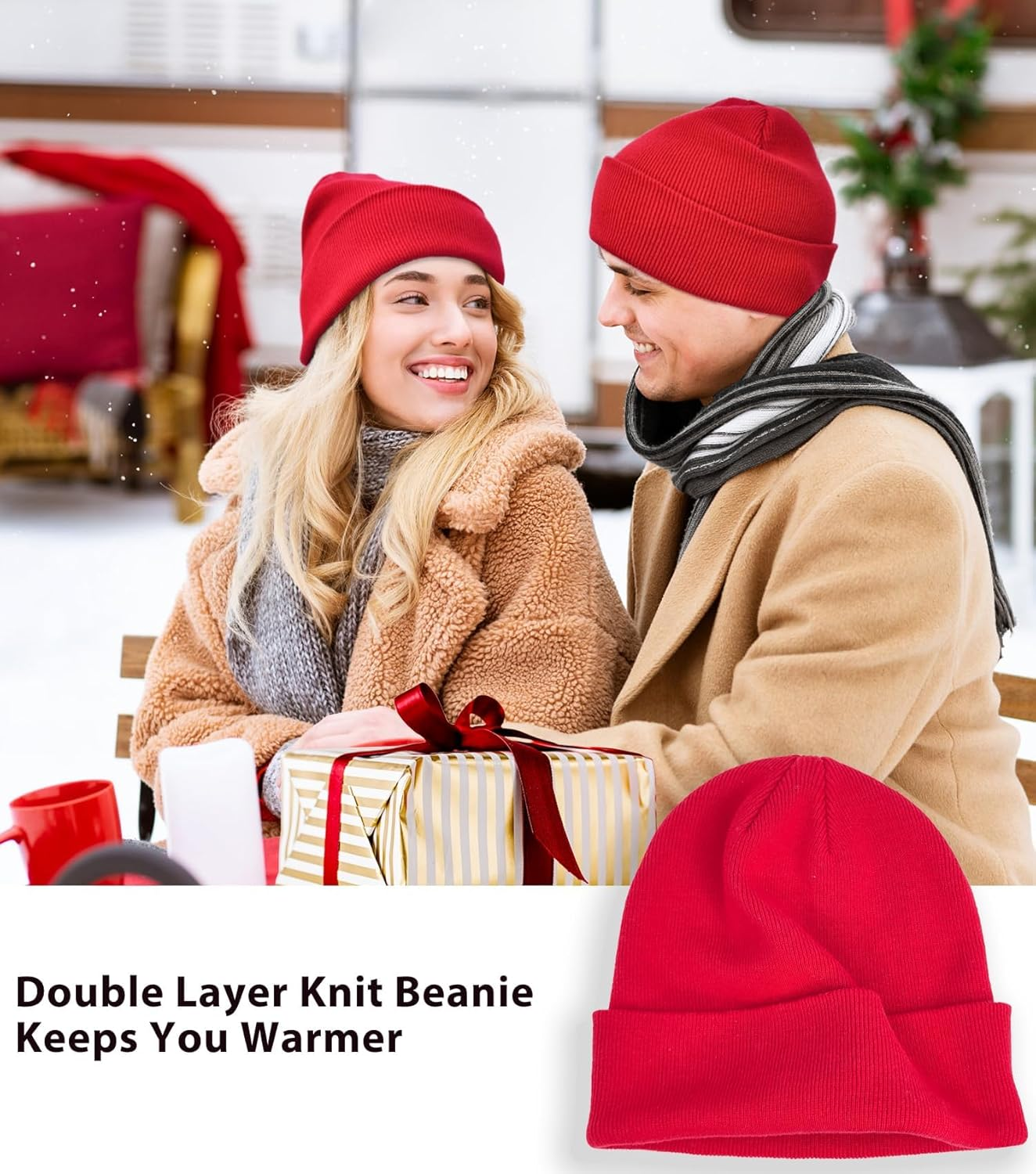 Dumrotite Cotton Beanie Hat for Women Men, Double Warm Knit Winter Hats, Fisherman Slouchy Ski Cuffed Beanies Skull Cap image number 5