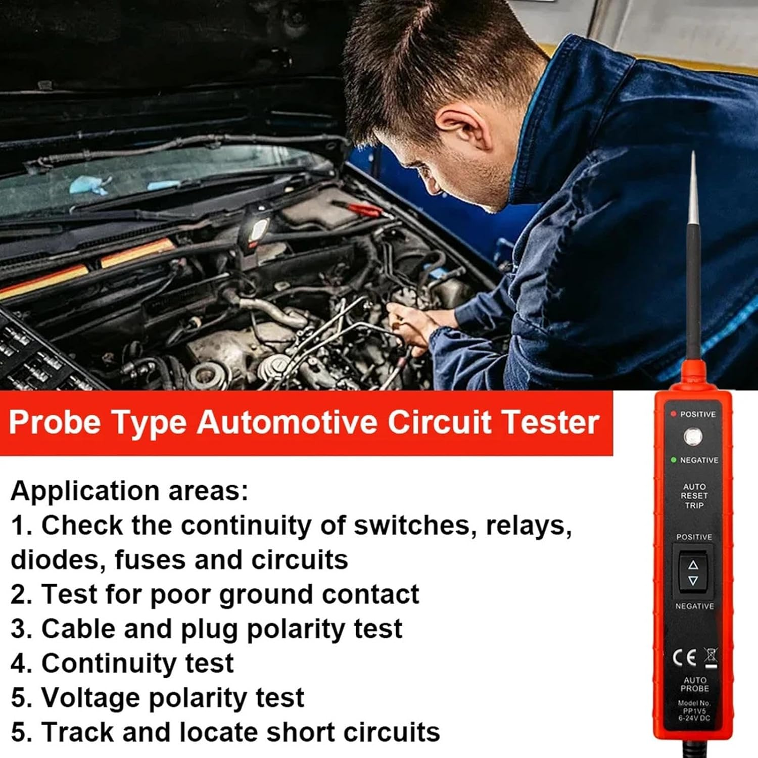 Power Circuit Probe Tester,Power Voltage Tester Circuit Probe 6V-24V - Current Probe Detector Meter, Electrical System Tool for Component Activation image number 1