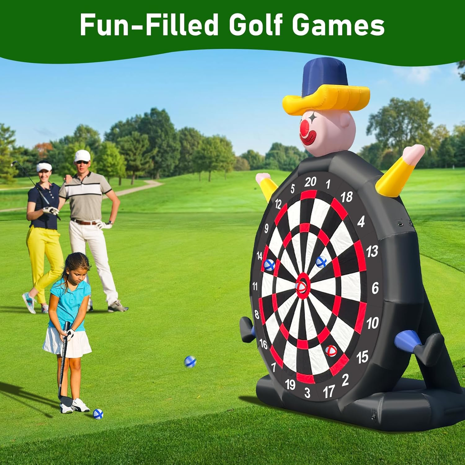 13Ft Inflatable Soccer Dart Board Giant Kickball Dartboard Soccer Darts Inflatable with 350W Blower for Outdoor Yard Gym Camp Sport Games 8 Golf Balls, 2 Kickball image number 6