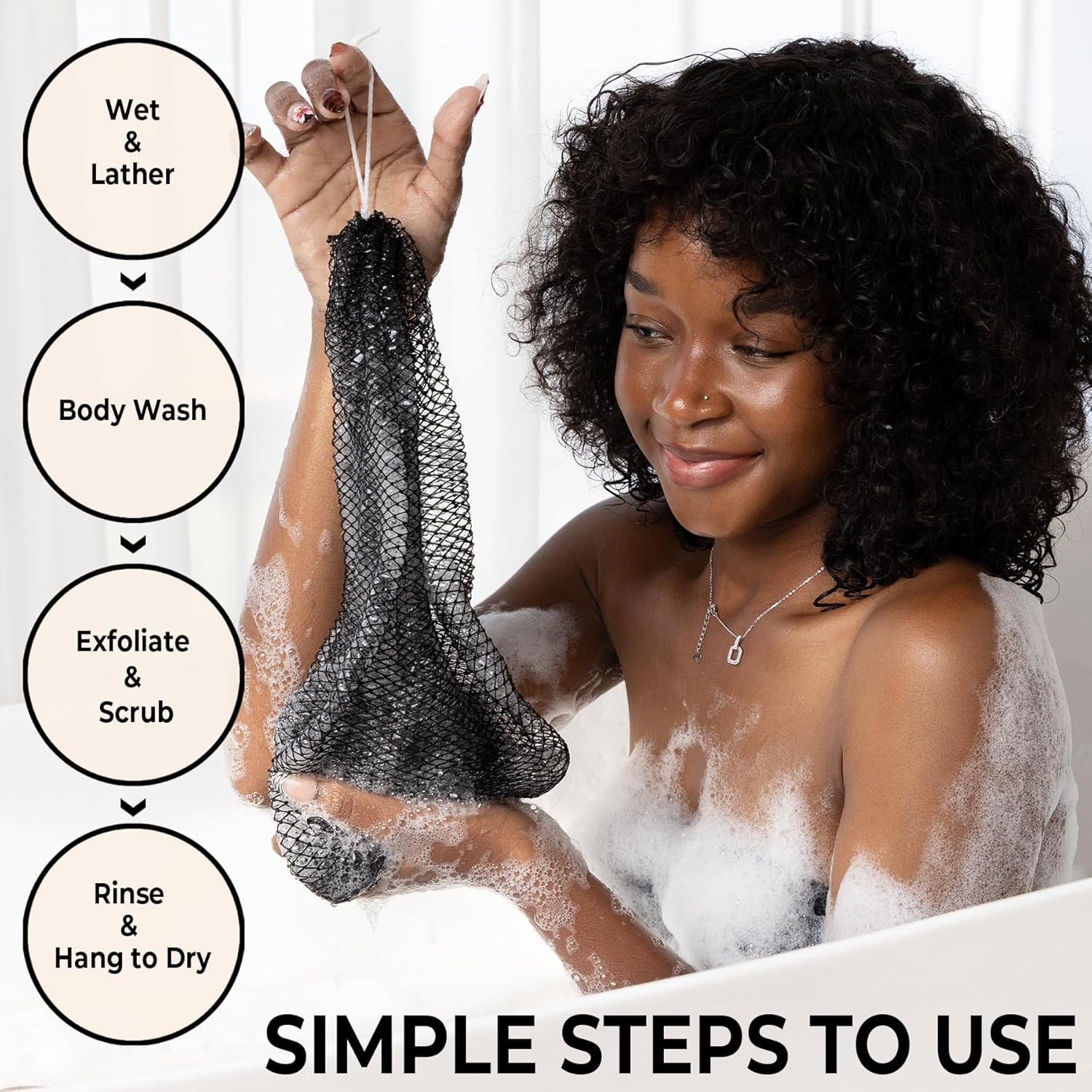 African Net Sponge Authentic - Real African Exfoliating Body Scrubber Sponge with Knots - Shower Washcloths for Exfoliator - Body Care Bathing Accessories image number 2