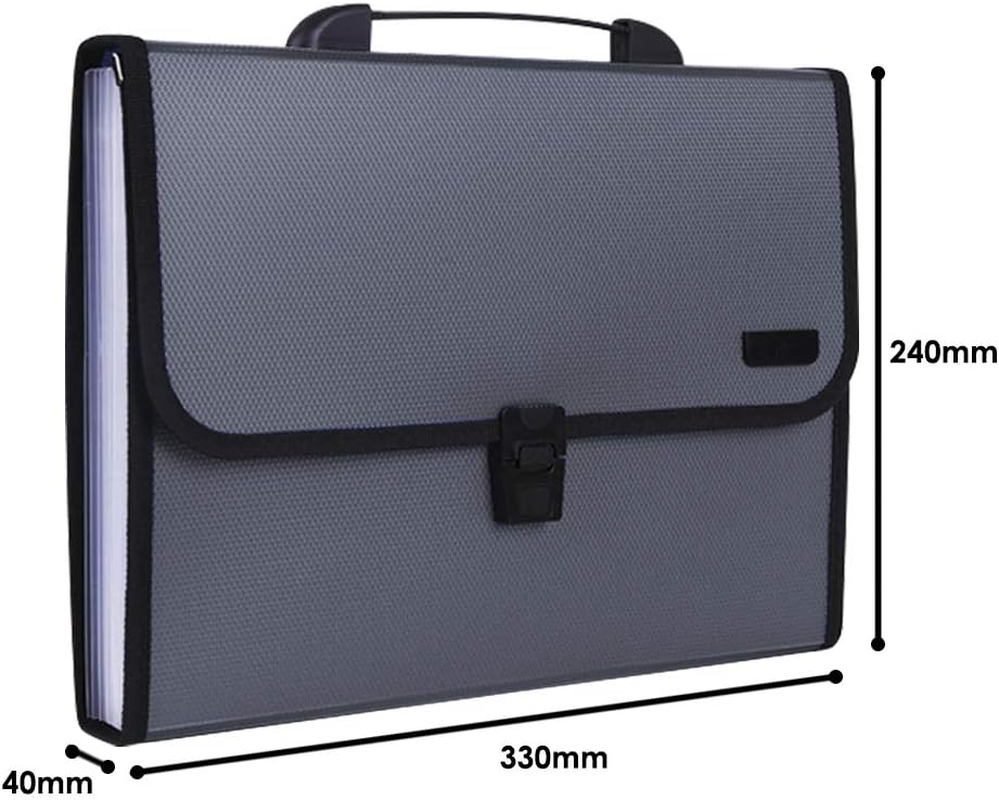 M&G 13 Pockets Expanding File Folder with Handle and Lid, A4 Size Expandable File Document Organiser Folder Briefcase Accordion File Wallet Folder Portfolio with Tags (Grey), AWT90959 image number 4