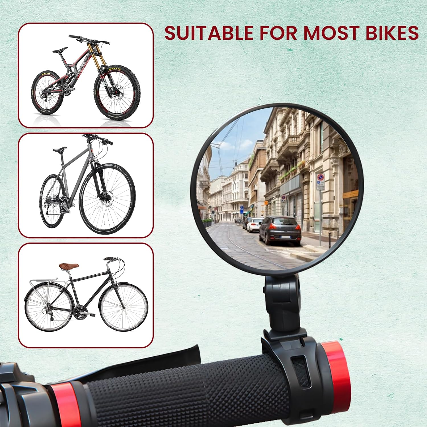 2 Pcs Bike Mirror, Bicycle Rear View Mirror for 15-35 Mm Handlebars, 360&deg; Adjustable Bike Mirrors Convex Mirrors, Cycle Mirrors for Mountain Road Bikes, Electric Bikes, Motorcycle, Easy to In