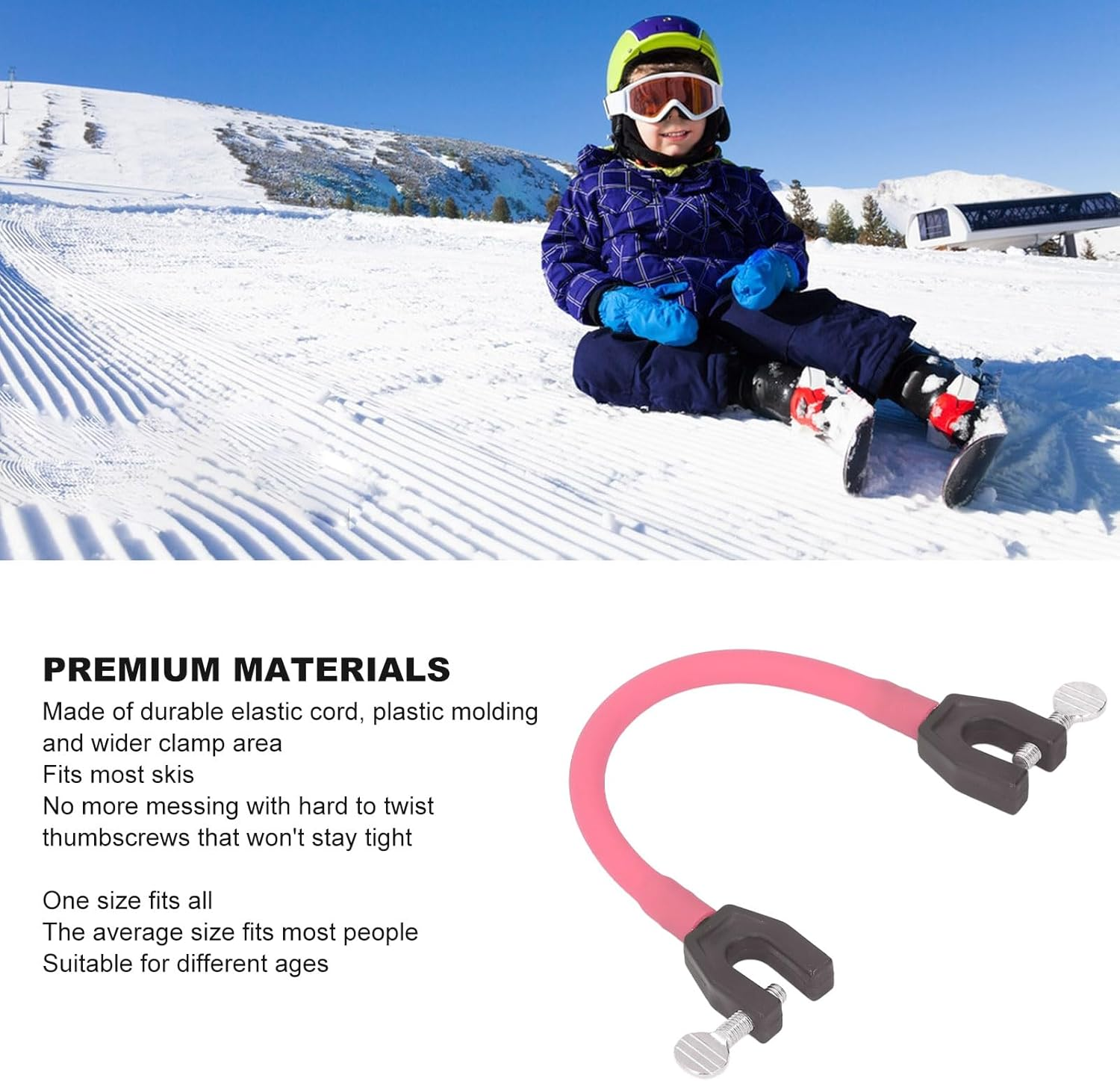 Ski Tip Connector, Portable Stable Ski Training Aid Professional Speed Control Compact for Kids - Black image number 2