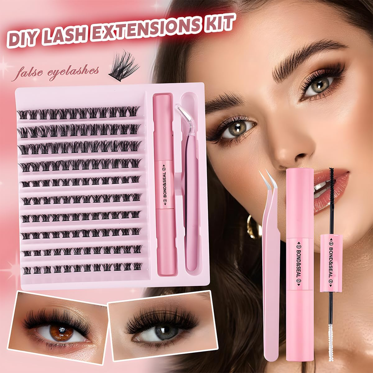JZS Lash Extensions Cluster DIY Kit - 200Pcs 40D 60D Individual Lashes, 8-16Mm, with Bond & Seal Glue and Applicator,40P image number 6