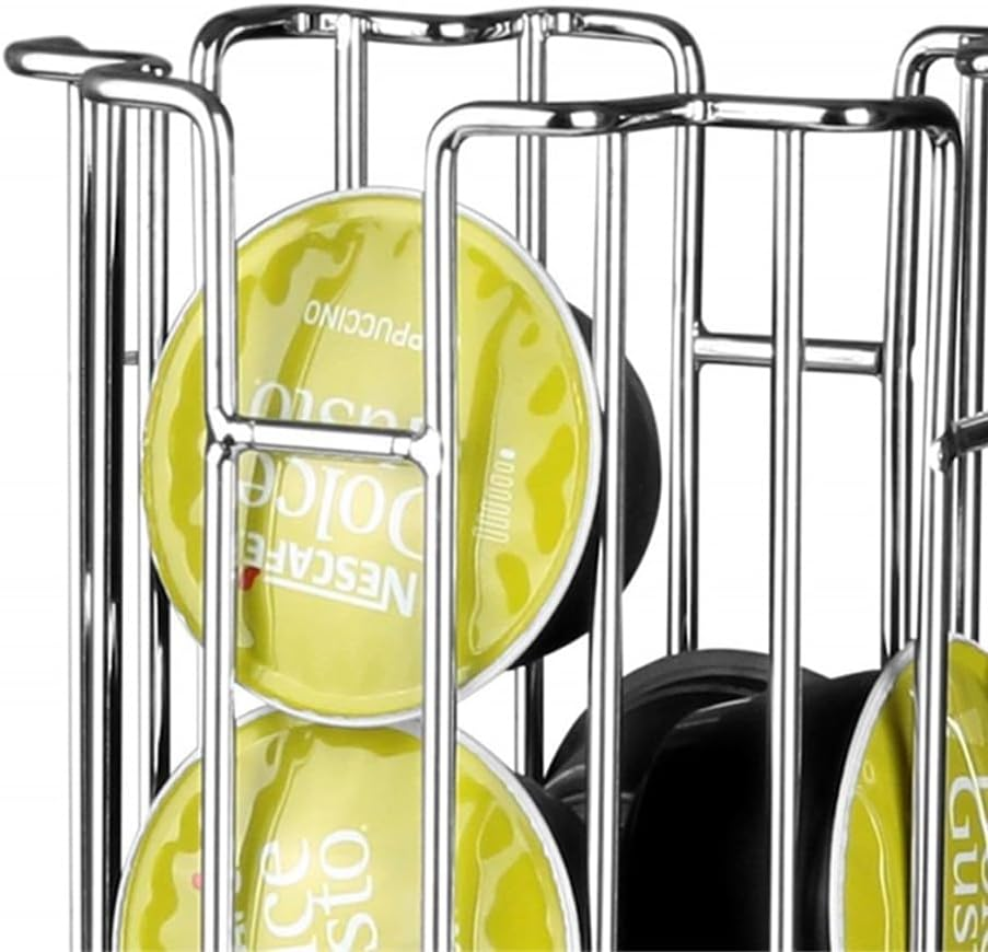 BIGTEDDY Dolce Gusto Coffee Capsule Storage Rack, 24 Pods, Silver, Modern, Revolving, Countertop, Home, Bar, Office, Restaurant, 13*13*33 Cm image number 2