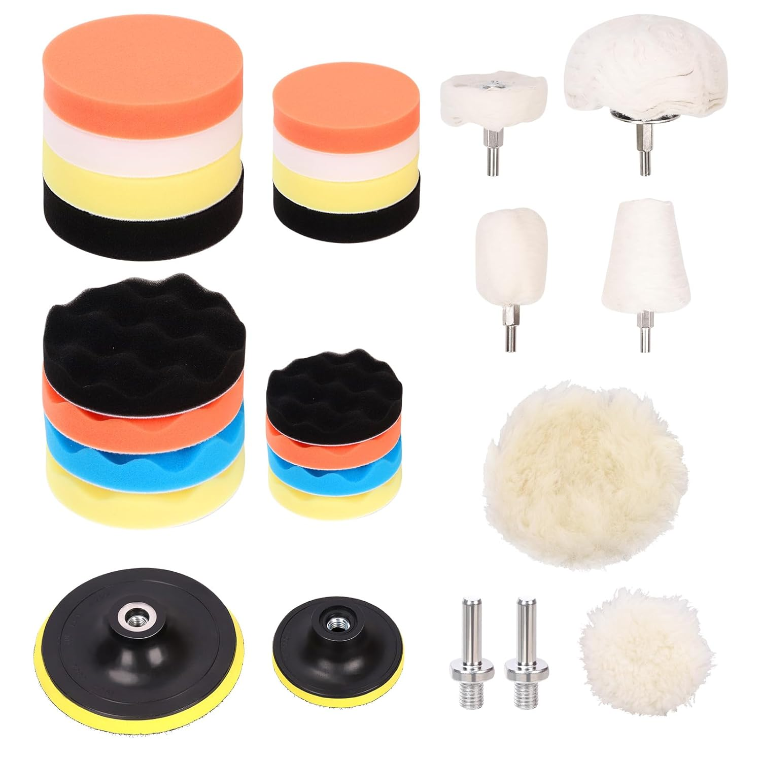 Tanstic 26Pcs 3" 5" Car Foam Drill Polishing Pad Kit, Buffing and Polishing Pad Kit Including Flat and Wave Foam Polish Pads Sponge Buffing Pads Woolen Buffer Pads Drill Adapter Buffing Wheels image number 4