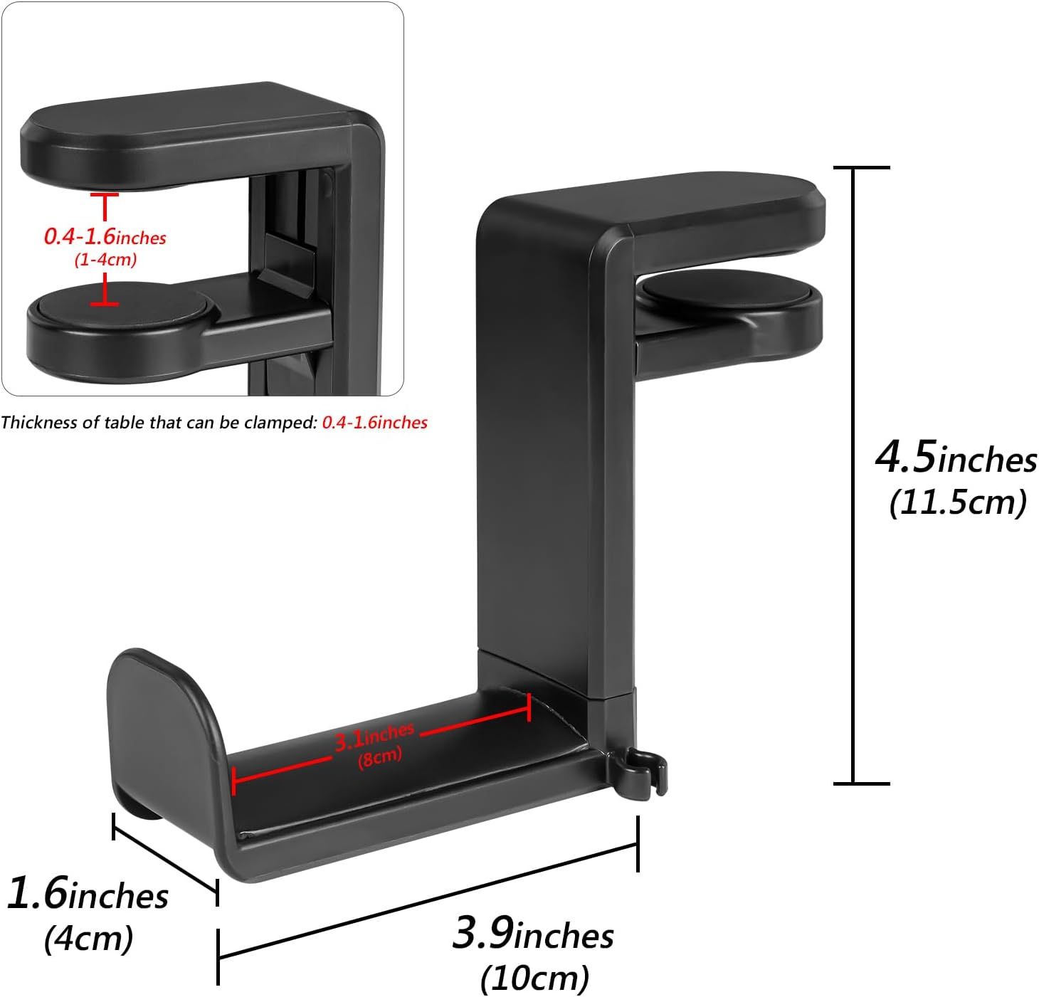 Geekria Gaming Headset Headphone Hook Stand, Under-Desk Headphone Stand Mount Holder with 360ｰ Rotation Adjustable, Compatible with Bose, Sony, AKG, Sennheiser, JBL, B&O, Beats, ATH (Black) image number 4