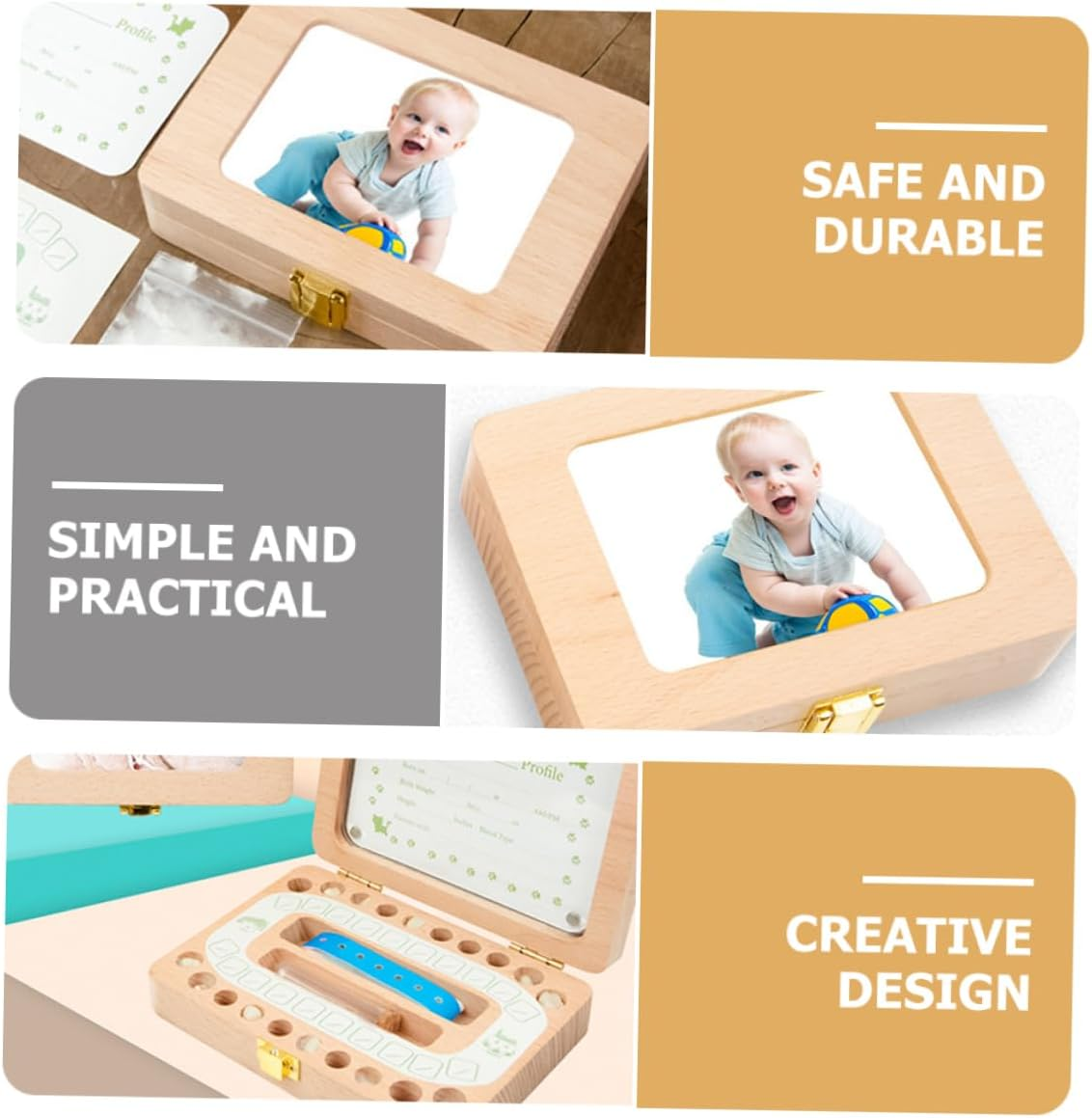 Wooden Teeth Box Keepsake Storage for Lost Teeth Dentist-Approved Portable Decorative for Boys and Girls image number 4
