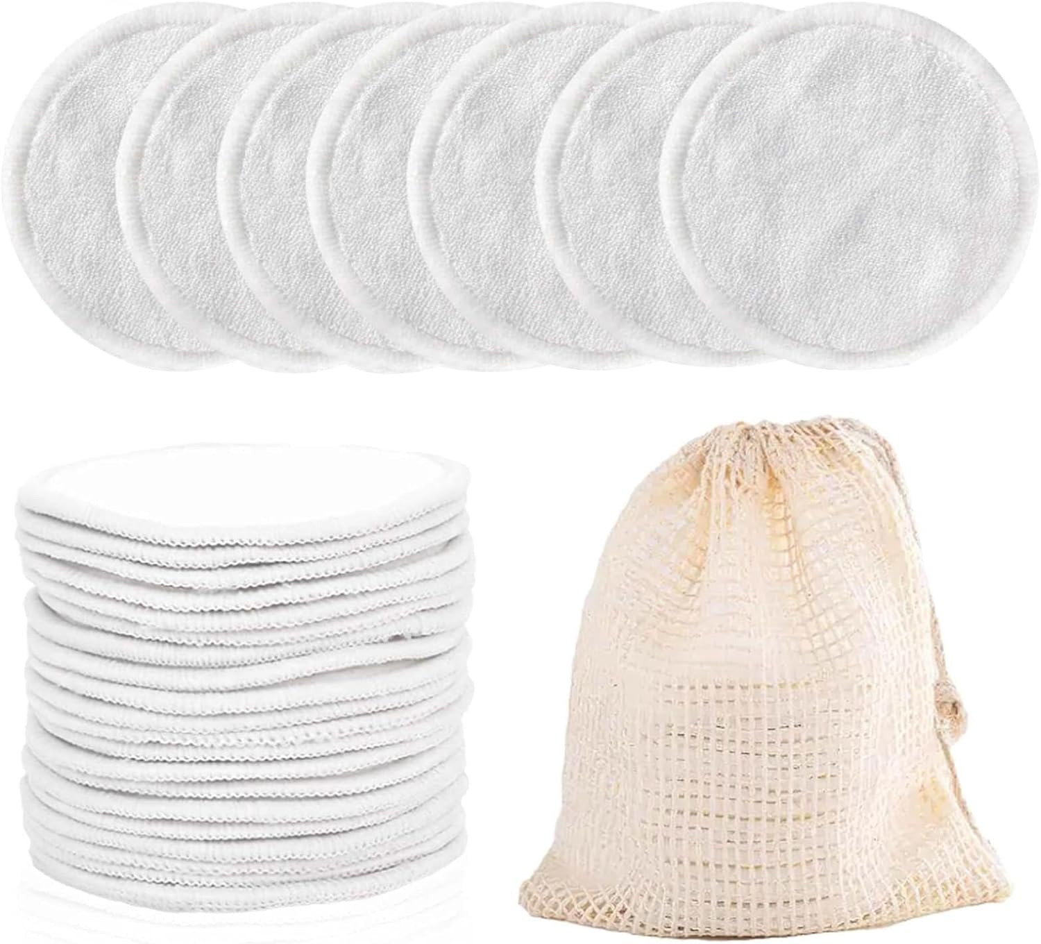 30 Pack Reusable Makeup Remover Pads,Cotton Rounds Pads for Toner, Washable Eco-Friendly Pads for All Skin Types with Cotton Draw String Laundry Bag image number 2