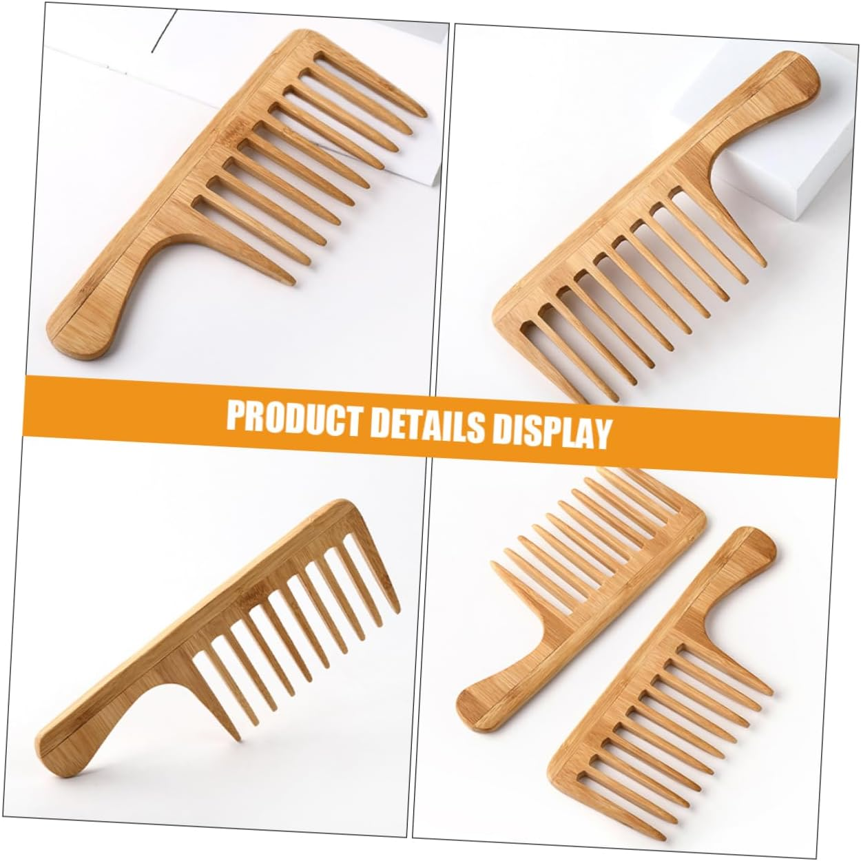 Minkissy 2Pcs Bamboo Wide Tooth Comb for Men Women for Curly Thick Long Hair Detangling Styling Vintage Hair Styling Essential for Home Travel Business Reduces Breakage image number 3