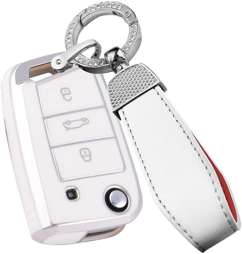 Ontto Car Key Fob Cover Fit for VW Golf 7 MK7 Polo T-ROC Tiguan Skoda Superb Octavia Seat Leon Ibiza Flip Key Case Keyring Key Holder Shell Bag Keychain Decorative Accessories