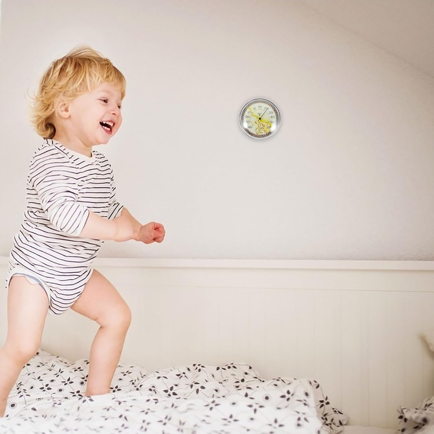 Yardwe Wall-Mount Thermometer for Nursery with Tulip Pattern High-Precision Analog Temperature for Home and Sauna Portable Indoor Thermometer with Space-Saving Design Calibration And image number 3