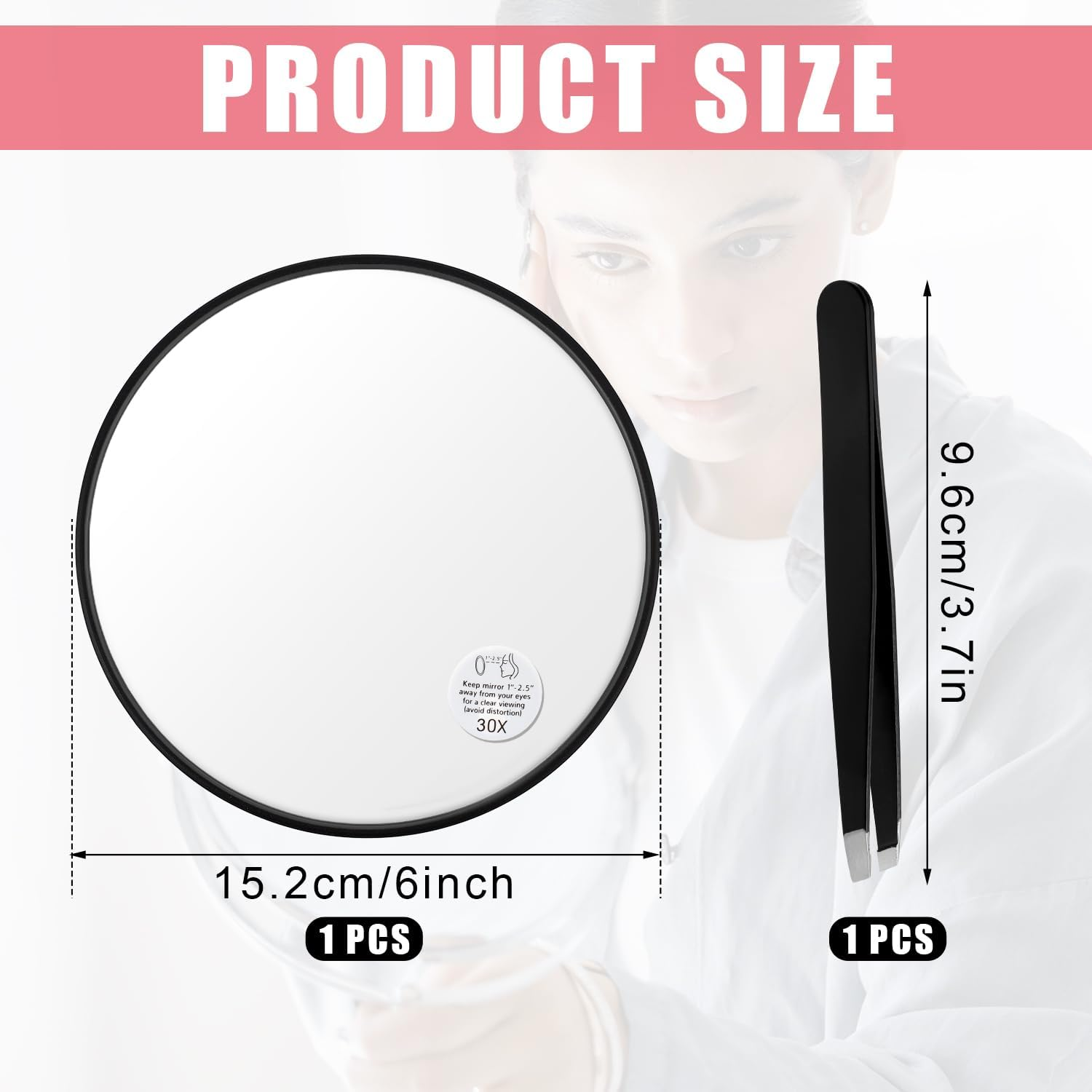 NQEUEPN 30X Magnifying Mirror, 6 Inch Portable Black Magnifying Mirror with Suction Cups and Tweezers Makeup for Bathroom Travel Wall image number 6