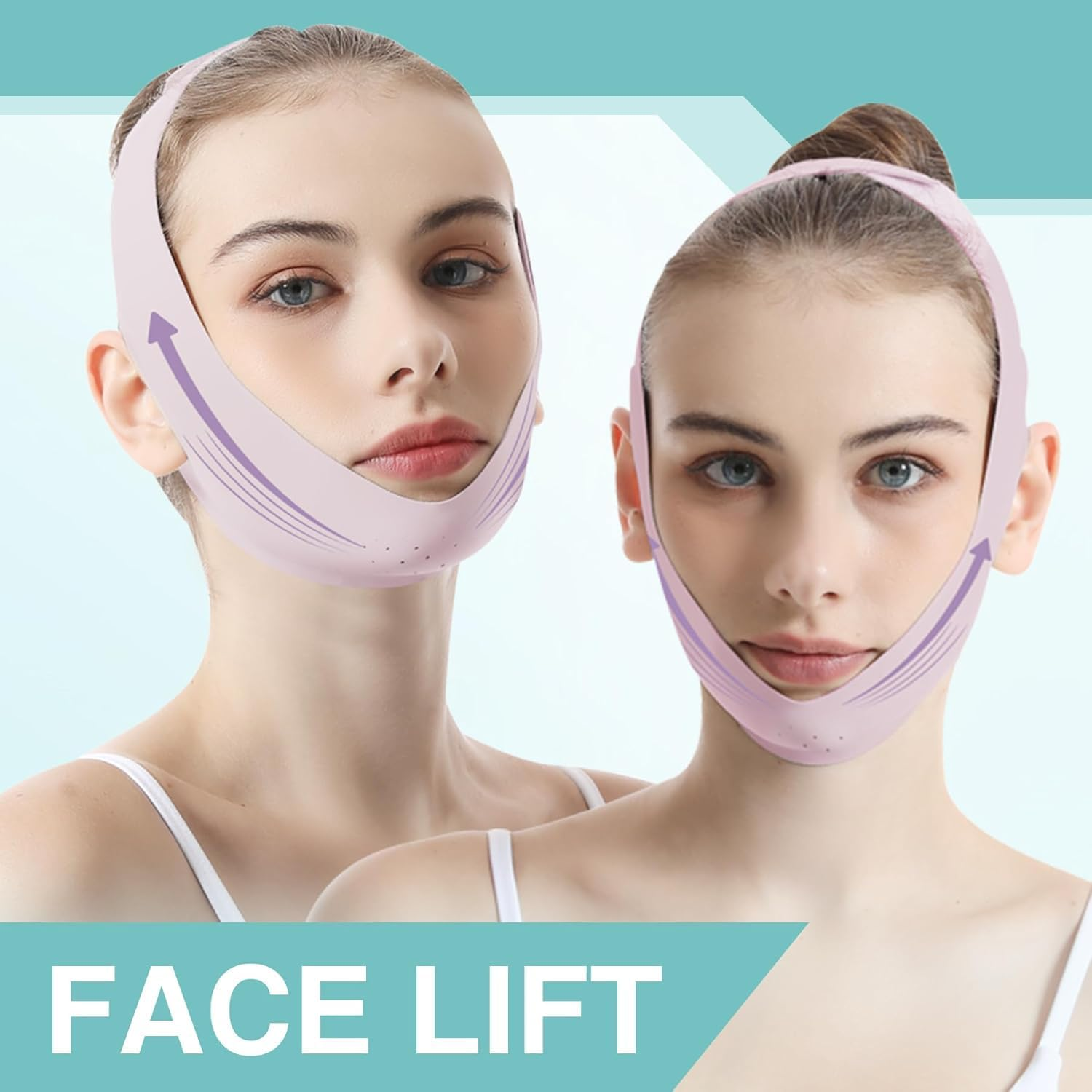 Face Lifting Belt, Facial Lift Band Double Chin Reducer Facial Lifting Strap, Chin up Face V Line Lift Face Bandage (Purple, One Size)