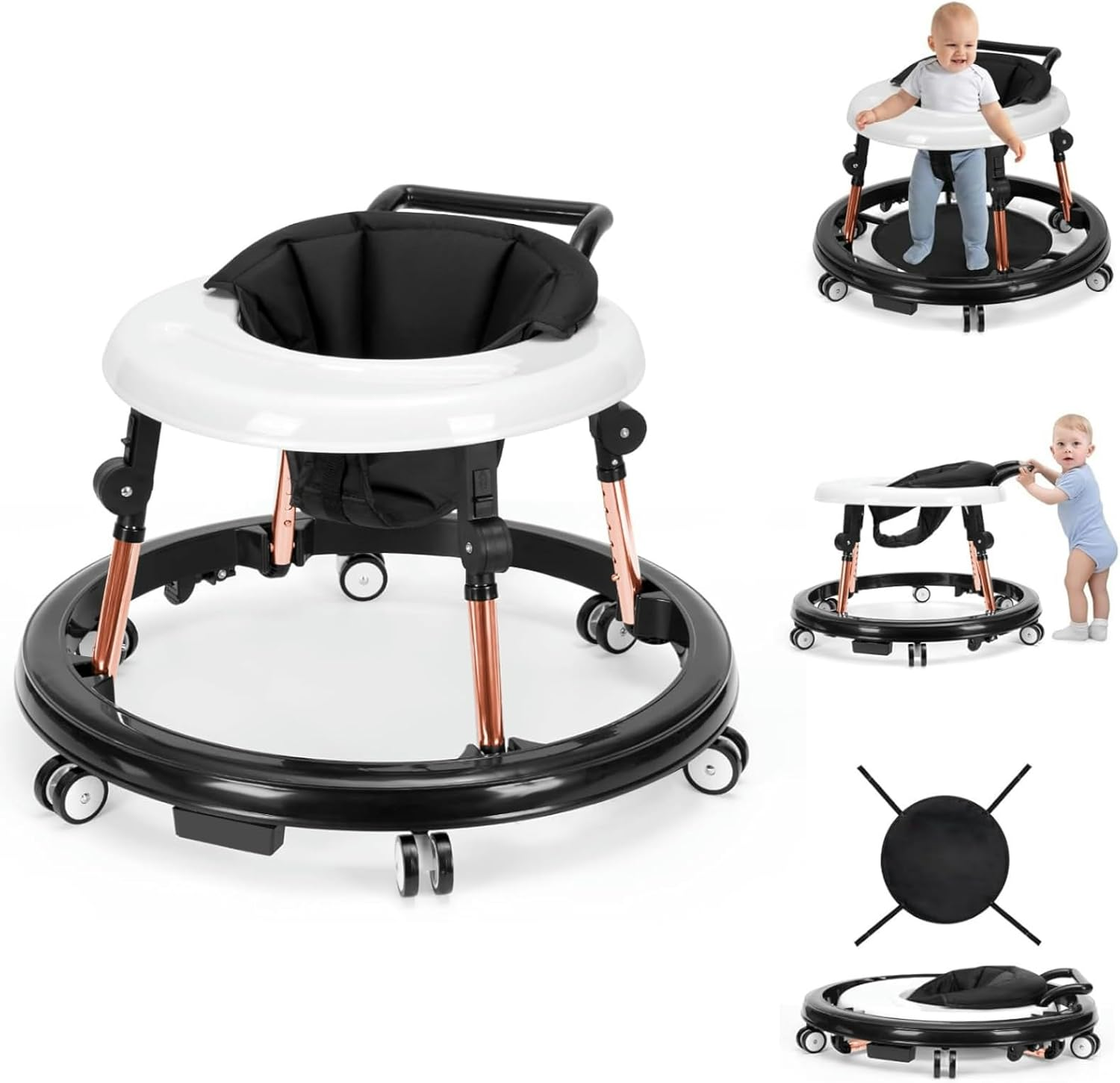 Baby Walker 6-12 Months, 10-Level Adjustable Height Foldable Baby Jumper & Mobile Baby Walker with 360&deg; Wheels, Rosegold Aluminum Frame & Wide Stable Base for Infants 6-18 Months image number 1