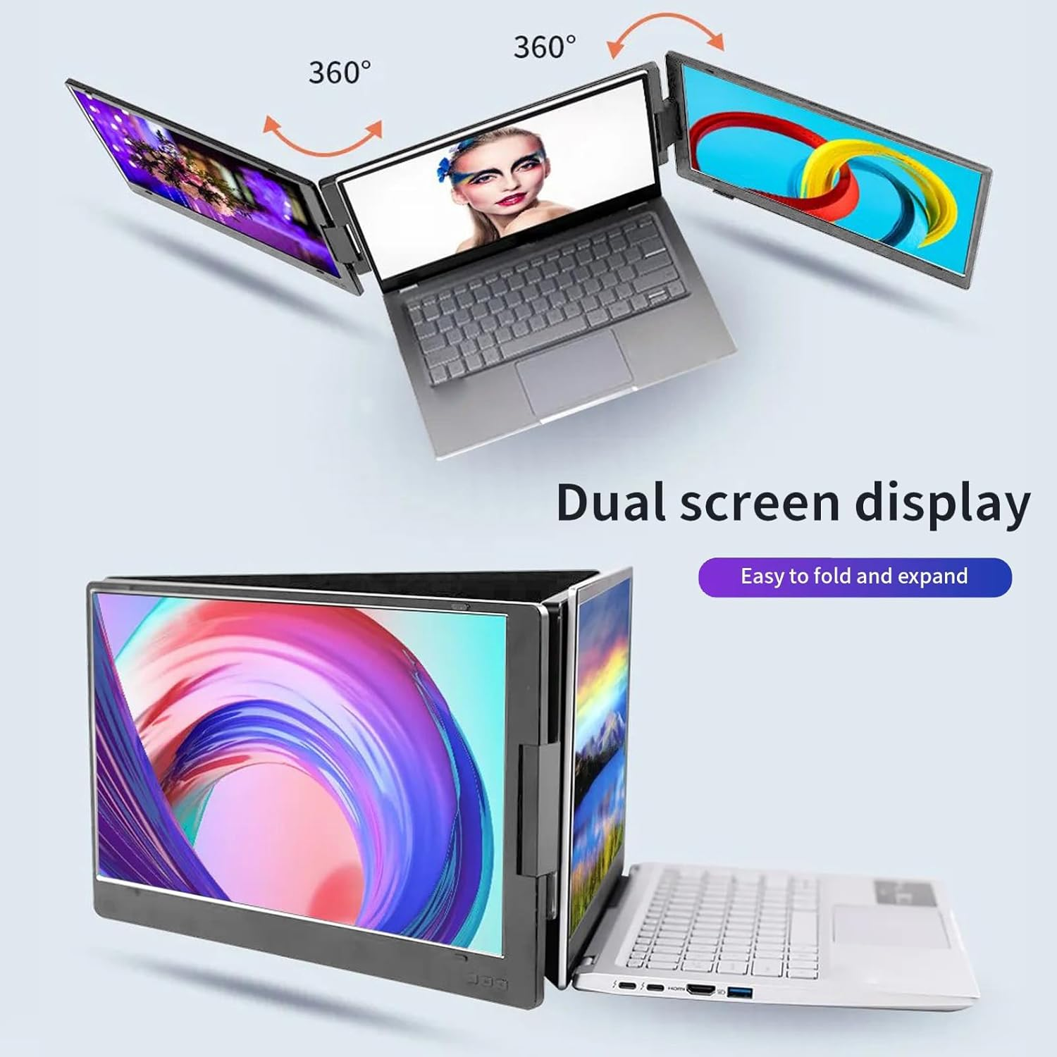 14 Inch Triple Portable Monitor, 1080P LCD IPS Dual Screens Extender with 178&deg; Viewing Angle, Adjustable Stand, Multitasking Supported for Laptop PC (X90A AU Plug)