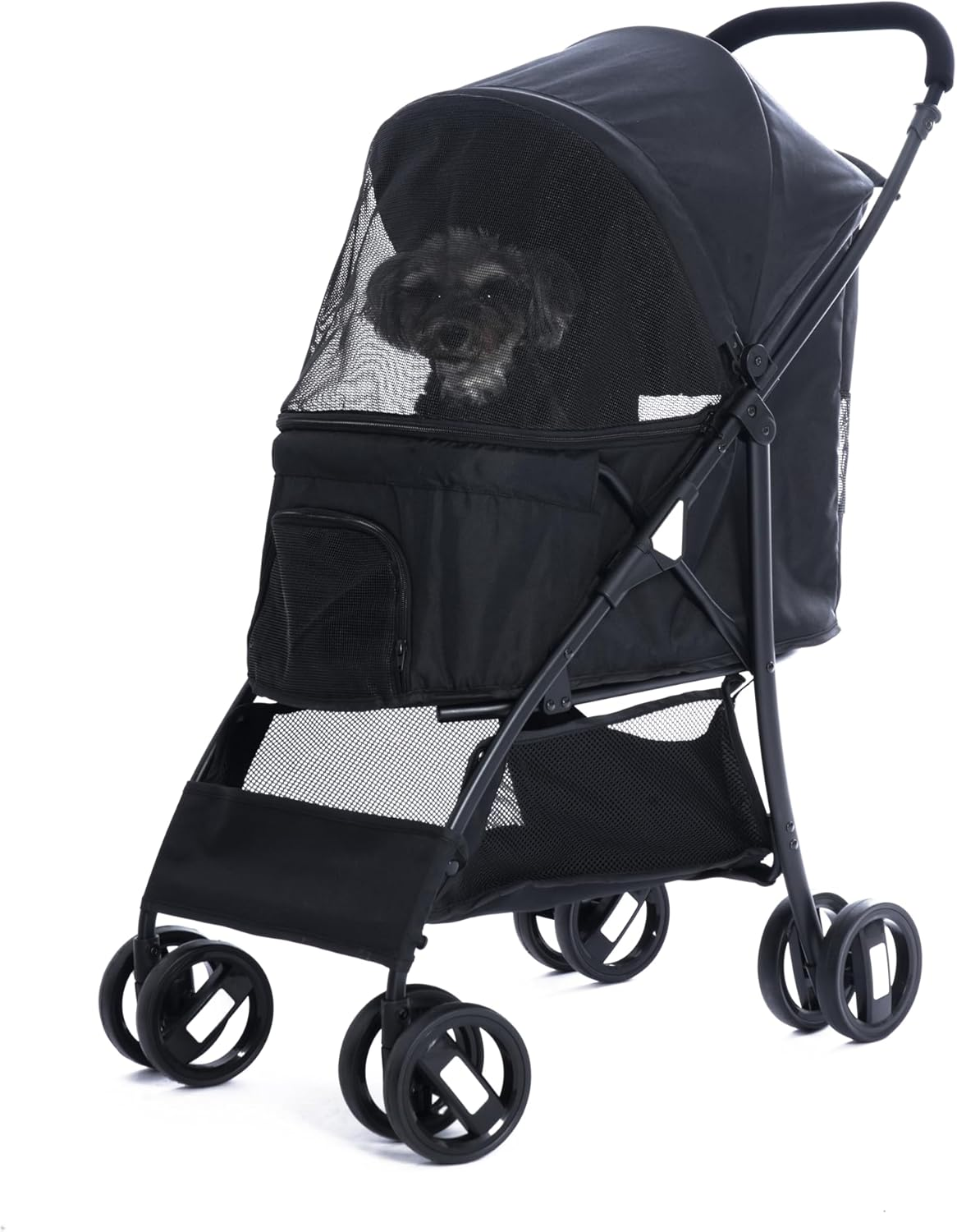 Sunny Sonny Foldable Jogger Pet Stroller with Weather Cover Storage Basket Pet Travel Carrier for S/M Dogs Cats up to 15Kg (Black)
