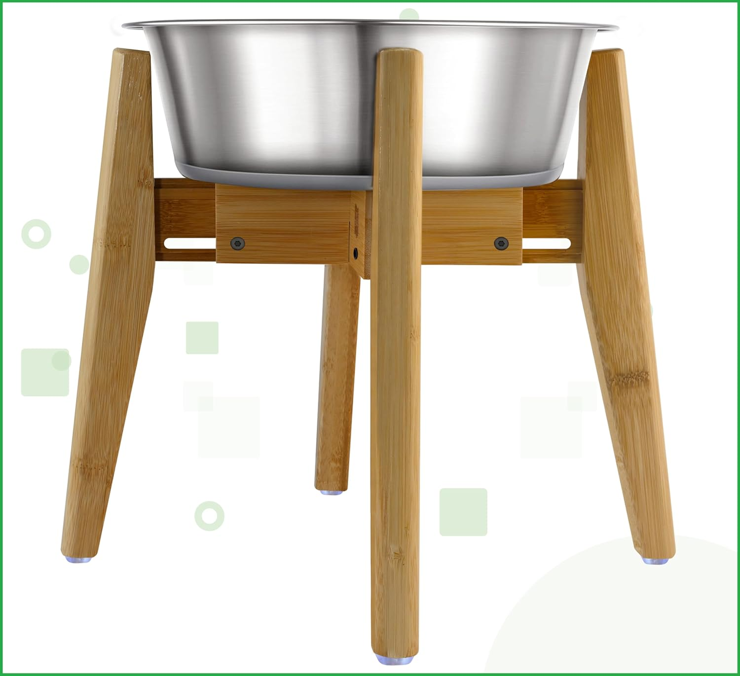 Adjustable Dog Bowl Stand - Raised, Elevated Food Bowl Holder - Width (Extendable 7-10 Inches) - Natural Bamboo image number 4