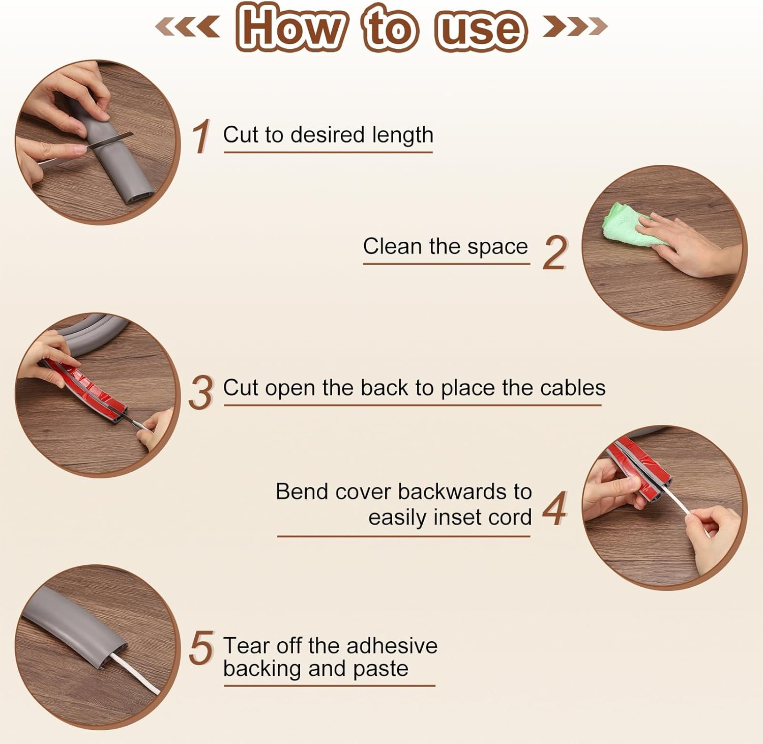 HARFINGTON 4Ft Cord Cover Floor W0.6 X H0.33 Inner Channel PVC Hide Extension Cable Floor Wire Hider Wire Covers Protector for Prevent Cable Trips Cables Management, Wood Beige image number 5