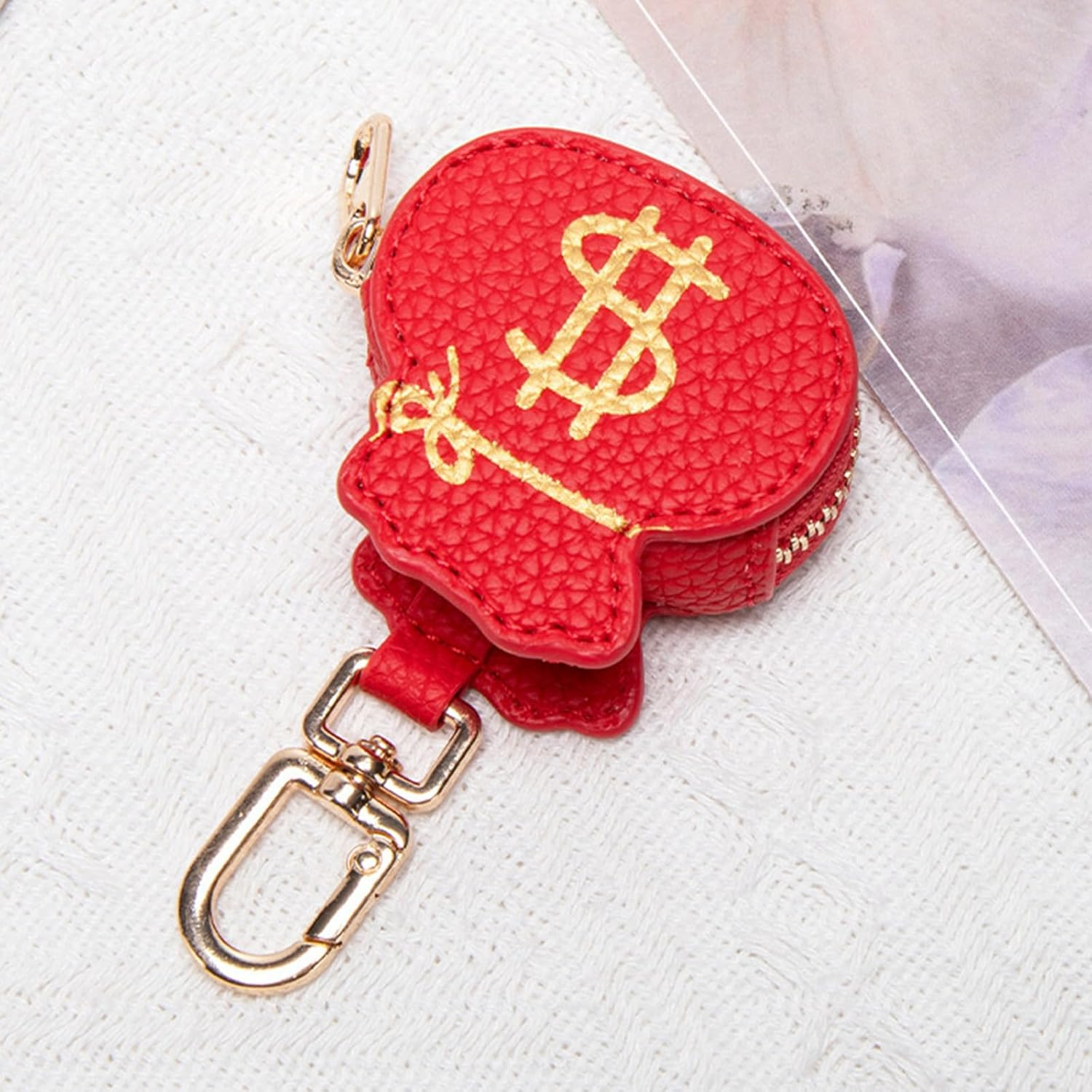 Obotsnoi Small Money Bag Shaped Keychain Wallet Purses Bag Charm Accessories for Womens Minis Coin Purse Coin Purse - Red image number 4