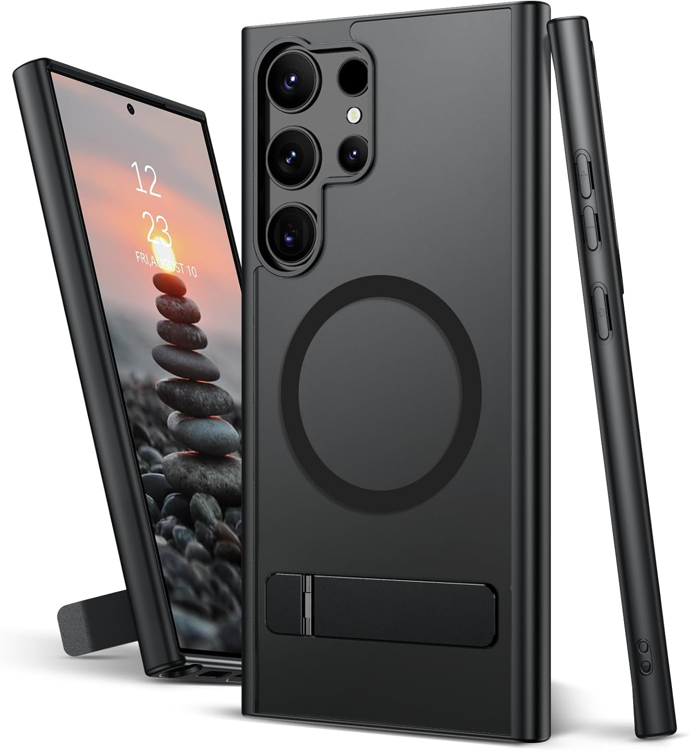 VENINGO Samsung Galaxy S24 FE 5G Case, Magnetic Cover with Invisible Kickstand, Compatible with Magsafe Slim Fit Anti-Scratch Military Grade Drop Protection Matte Translucent Hybrid Shockproof, Black