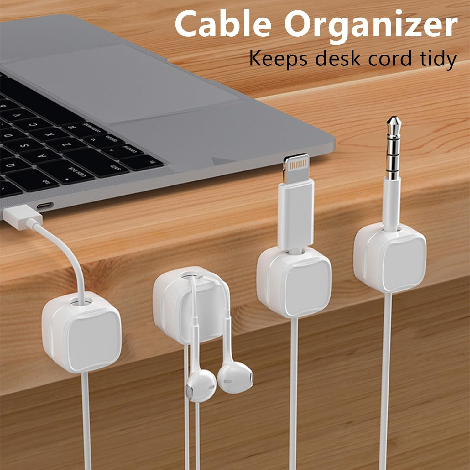 6 Pack Magnetic Cable Clips, Portable Charging Cable Organizer Holders with Back Adhesive, Smooth Opening and Closing Magnetic Cord Organiser for Office,Home,Car,Desk,Nightstand (White)