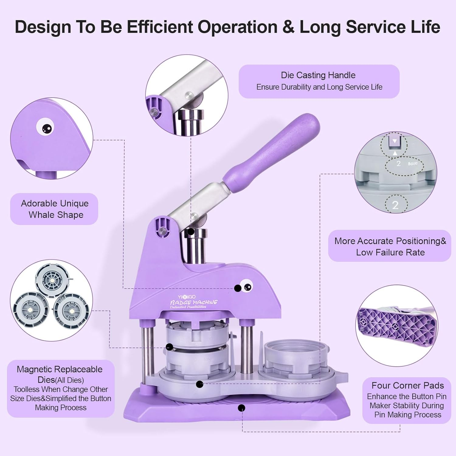 Button Maker Machine Multiple Sizes, 25+32+58Mm Installation-Free Pin Maker Machine, Ideal Badge Maker for Kids DIY with Free 300 Sets Button Making Supplies Badge Making Machine(Purple) image number 4