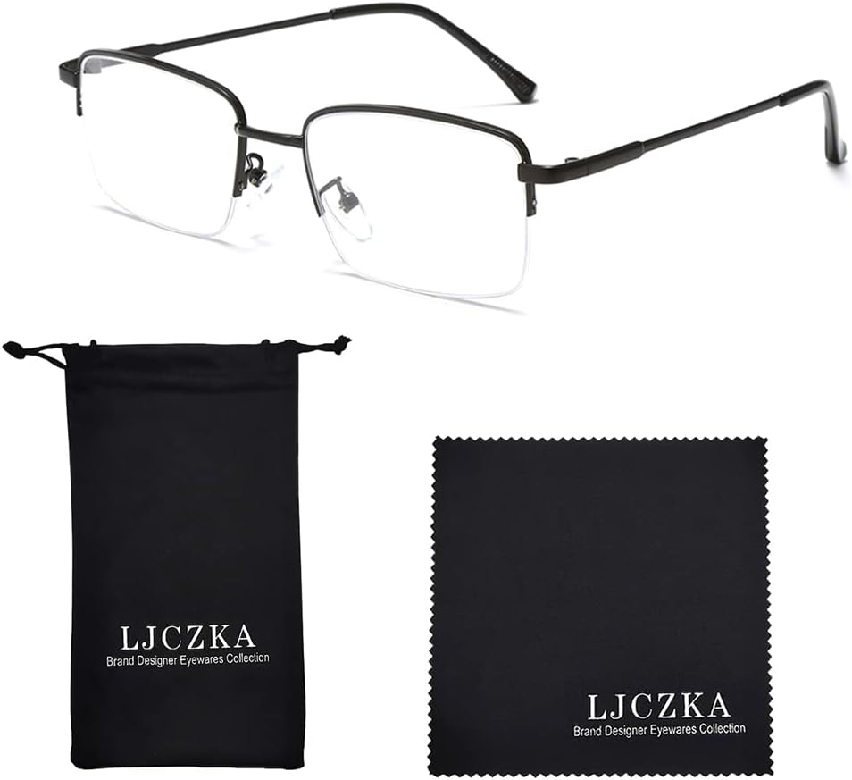 LJCZKA Half Frame Blue Light Blocking Glasses for Men Women, Rectangular Semi Rimless Blue Light Glasses for Anti-Fatigue and Eyestrain - Brown image number 6