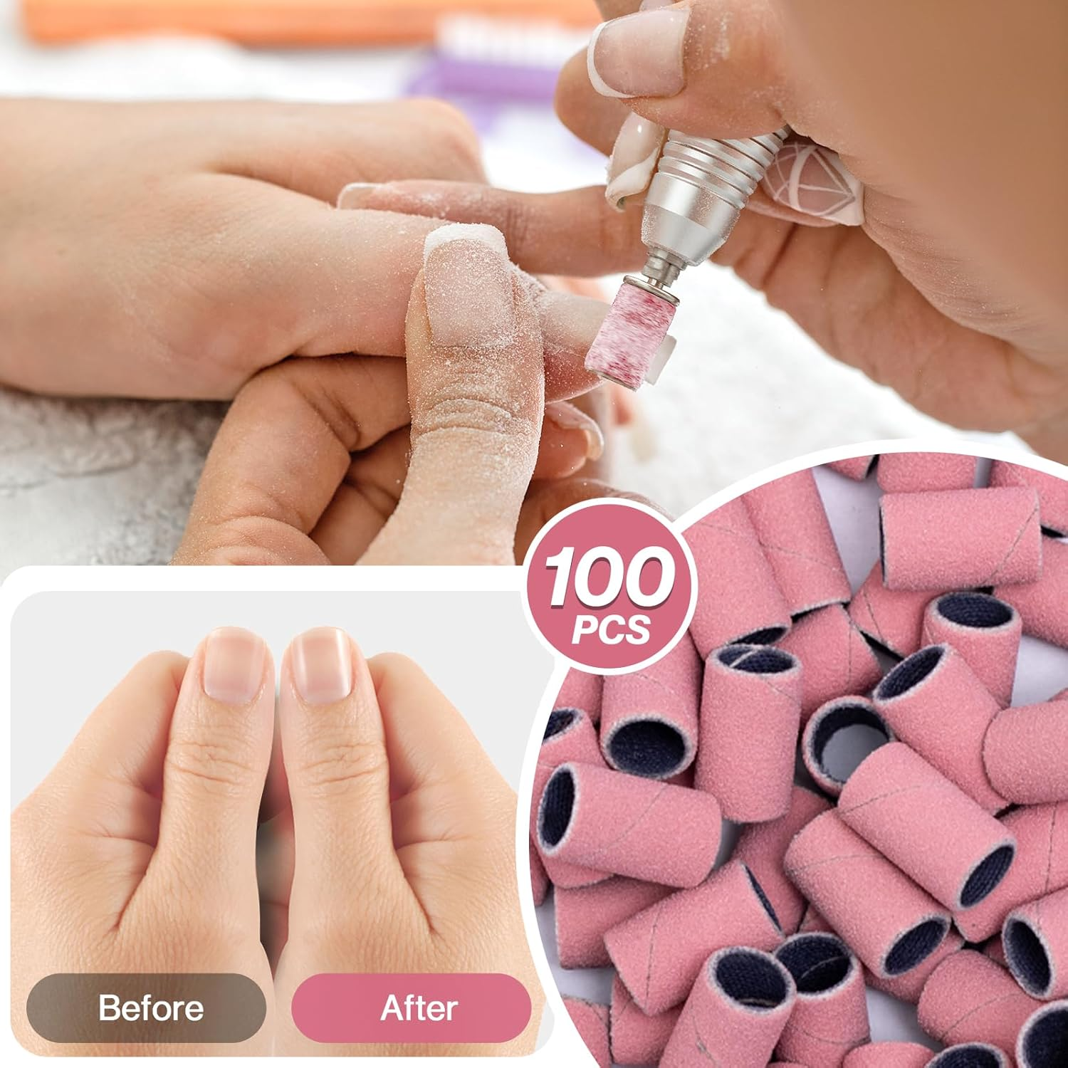 Melodysusie 100 Pcs Nail Drill Bits Sanding Bands for Nail Drill 180 Fine Grit Nail File Sanding Bands for Acrylic Nails Gel Manicures and Pedicure image number 4