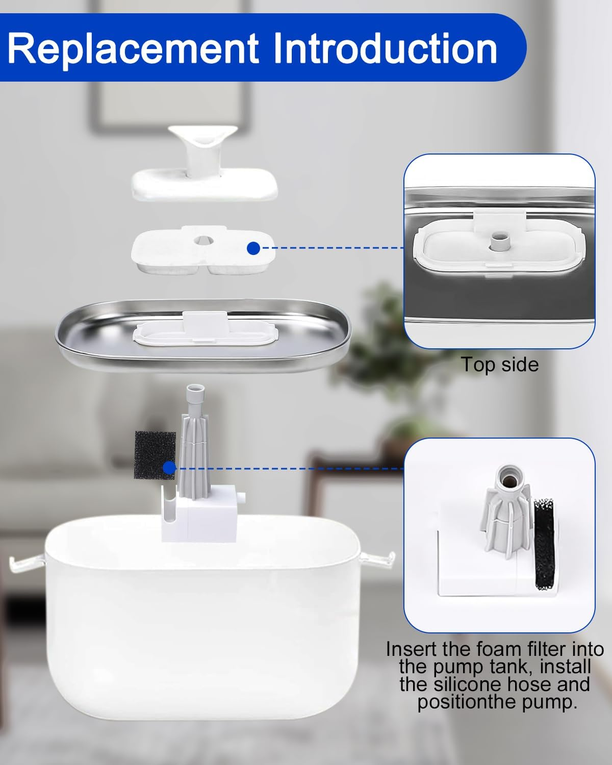 Pack of 12 + 12 Cat Fountain Filter, Replacement Filter for Drinking Fountain, Cat Fountain Filter with Petlibro 2.5 Litre PLWF005, PLWF115, Filter Cat Fountain, 12 Filter Cartridges and 12 Foam image number 1