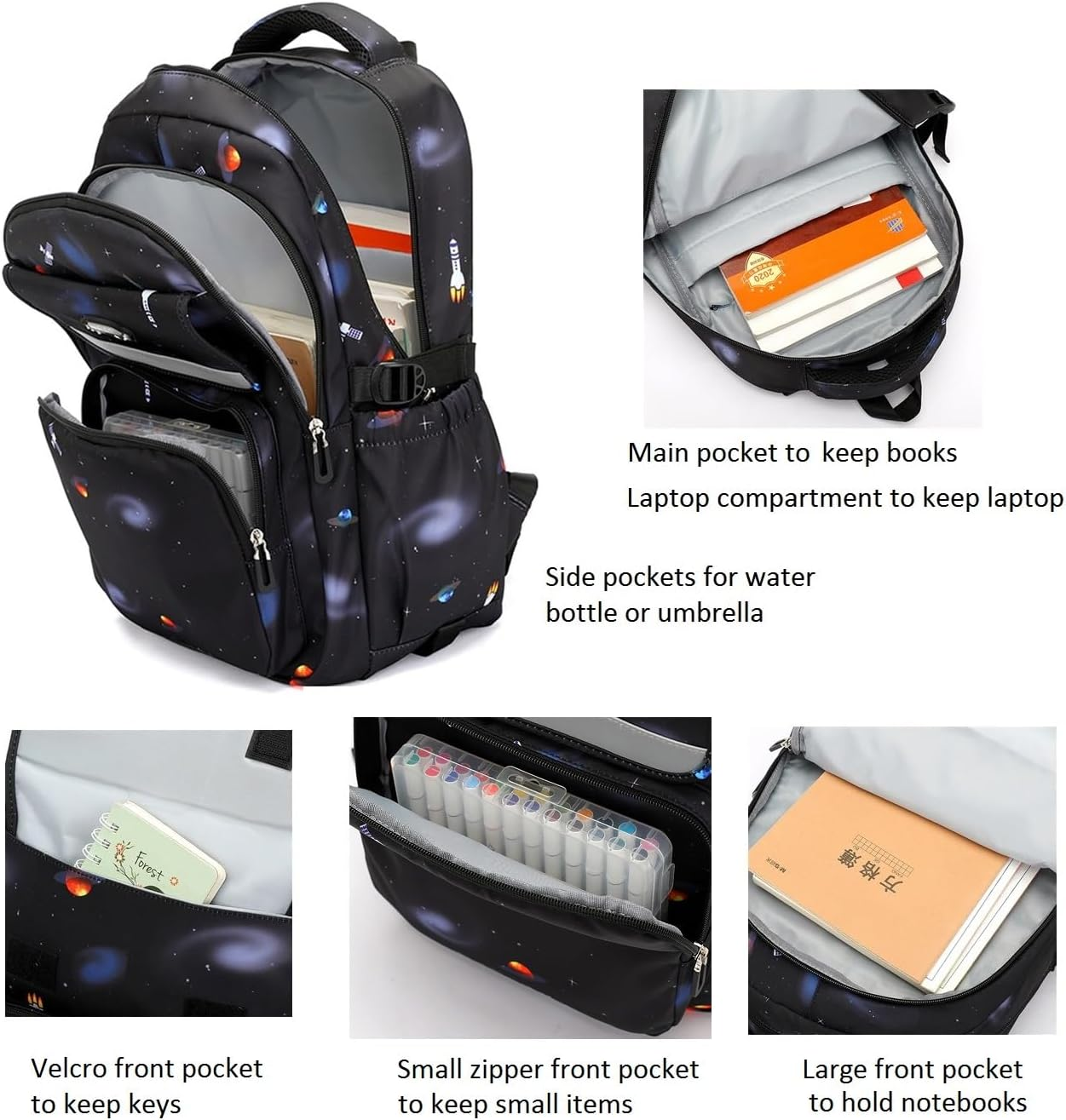 Galaxy Rolling Backpack for Boys Wheeled Backpack Kids Trolley School Bag - Style F-3Pcs Black Blue image number 3