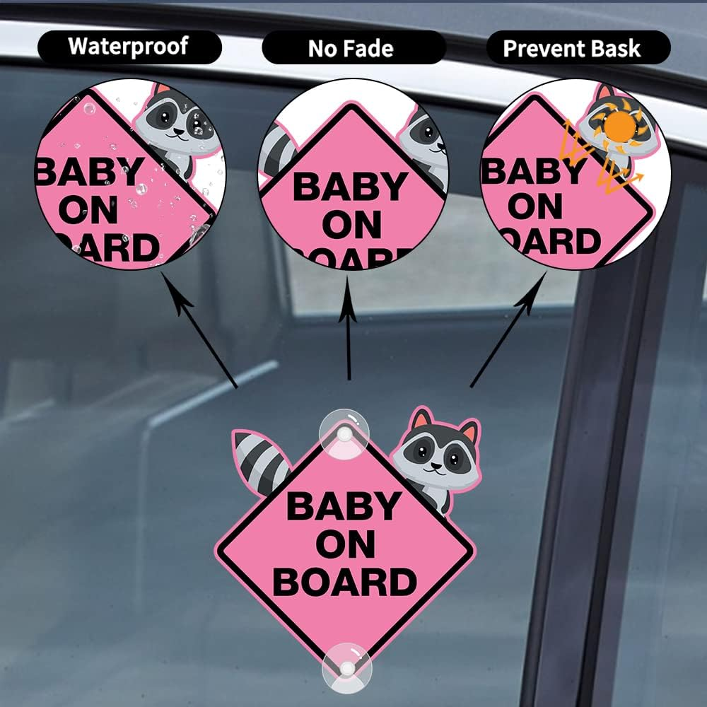 Vesvory 2Pcs Cute Bear Baby on Board Sticker for Cars,Vinyl Decals Funny Kids on Board Sign Baby Safety Warning Car Decal (Pink Bear)